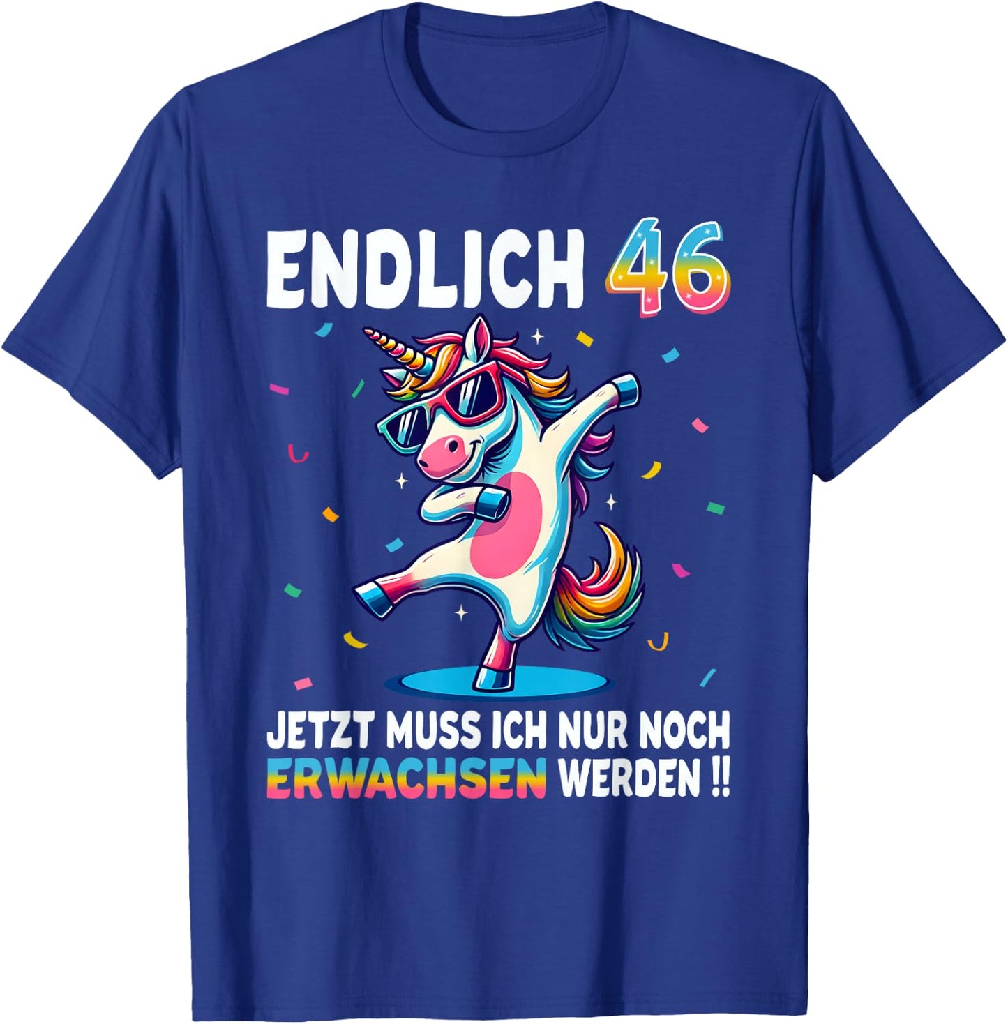 46th Birthday Gifts Woman Man Party Outfit Unicorn , black T-Shirt - T-Shirt | Royal