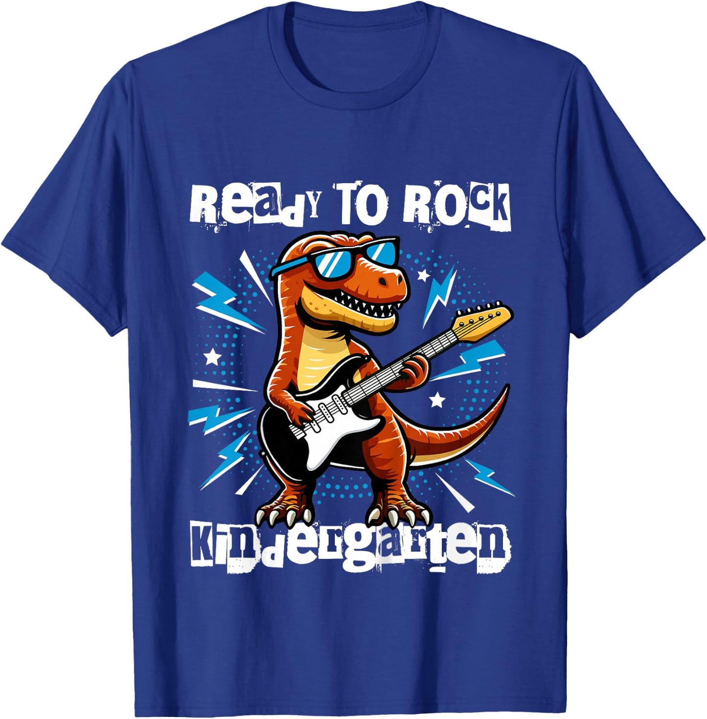 Kids Rock Kindergarten Dinosaur Guitarist Back to School Boys T-Shirt - T-Shirt | Royal