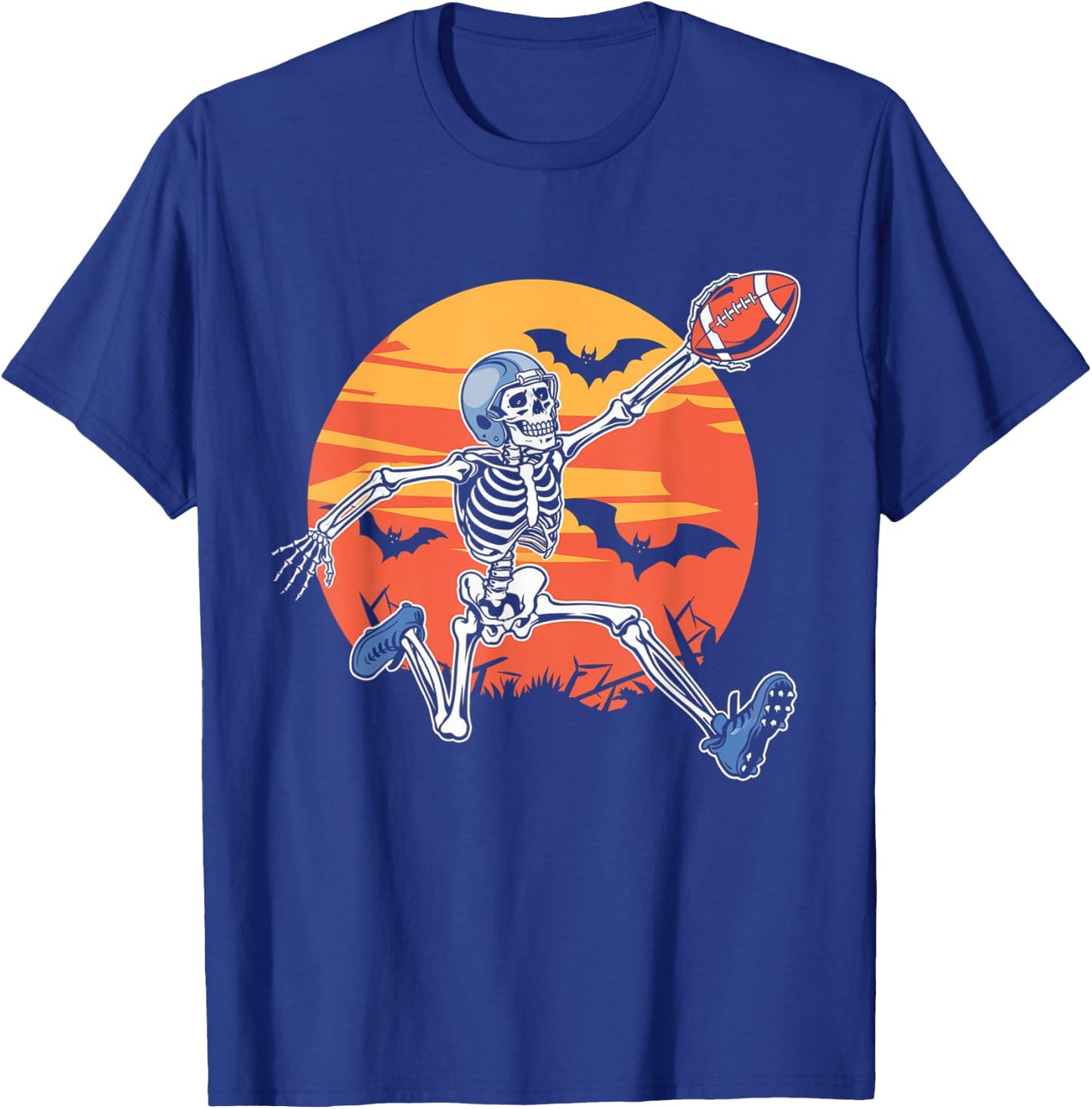 American Football Skeleton Player Halloween Men Boys Funny T-Shirt - T-Shirt | Royal