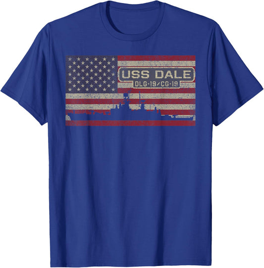 USS Dale DLG-19 CG-19 Destroyer Cruiser Ship USA Flag Kids Men T-Shirt - T-Shirt | Royal