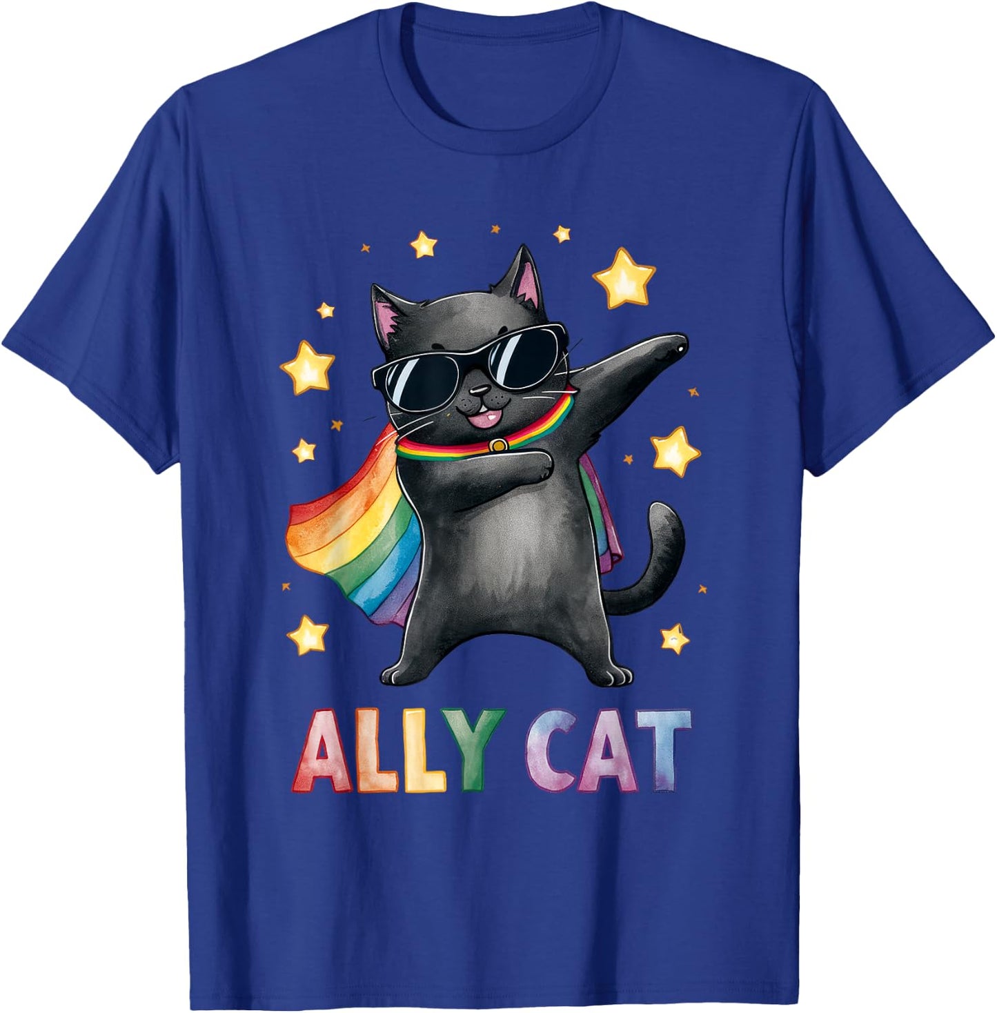 Gay Pride Month Ally Cat Funny LGBTQ Rainbow Men Women Kids T-Shirt - T-Shirt | Royal