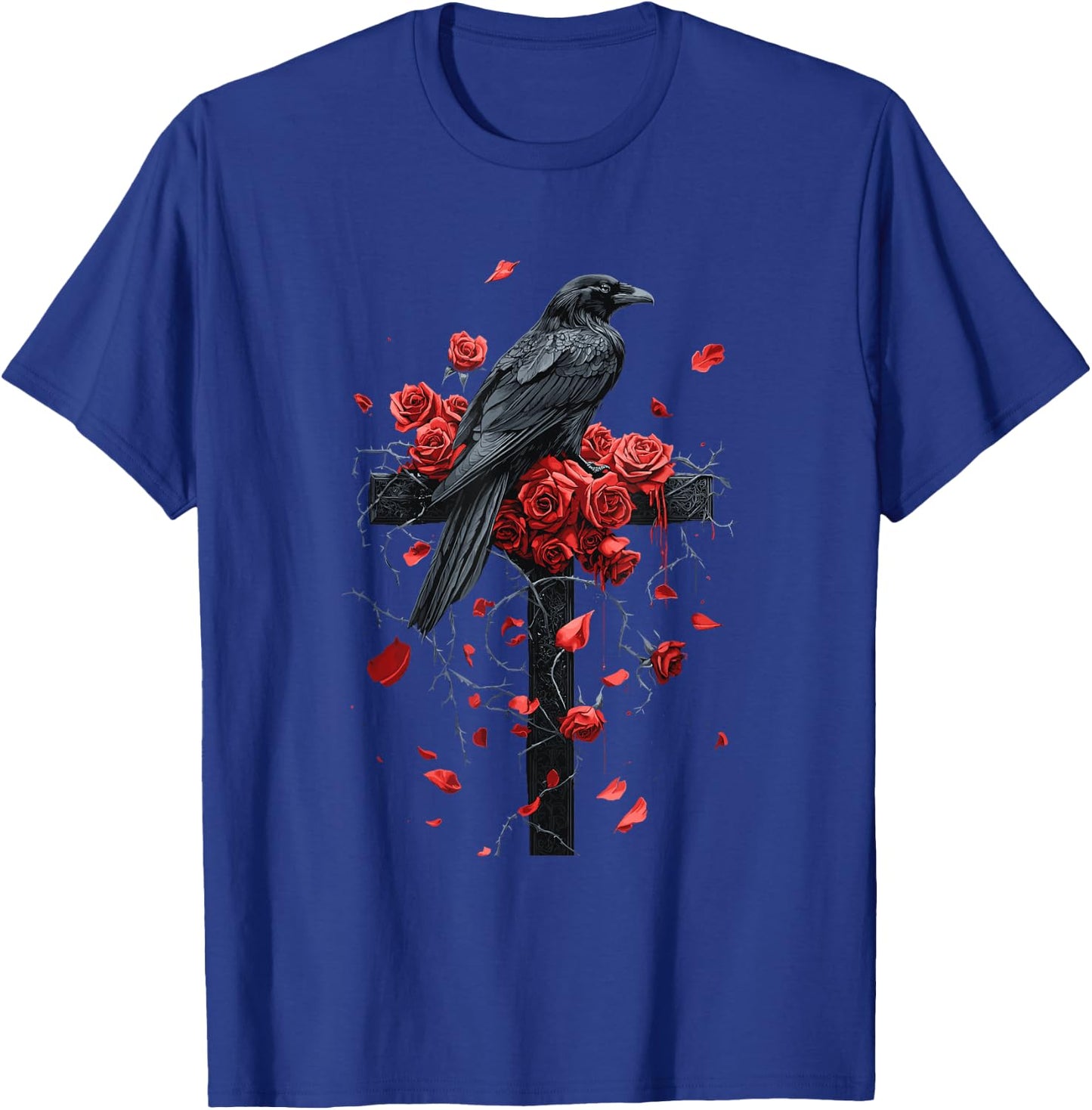 Raven with Roses on Cross Gothic T-Shirt - T-Shirt | Royal