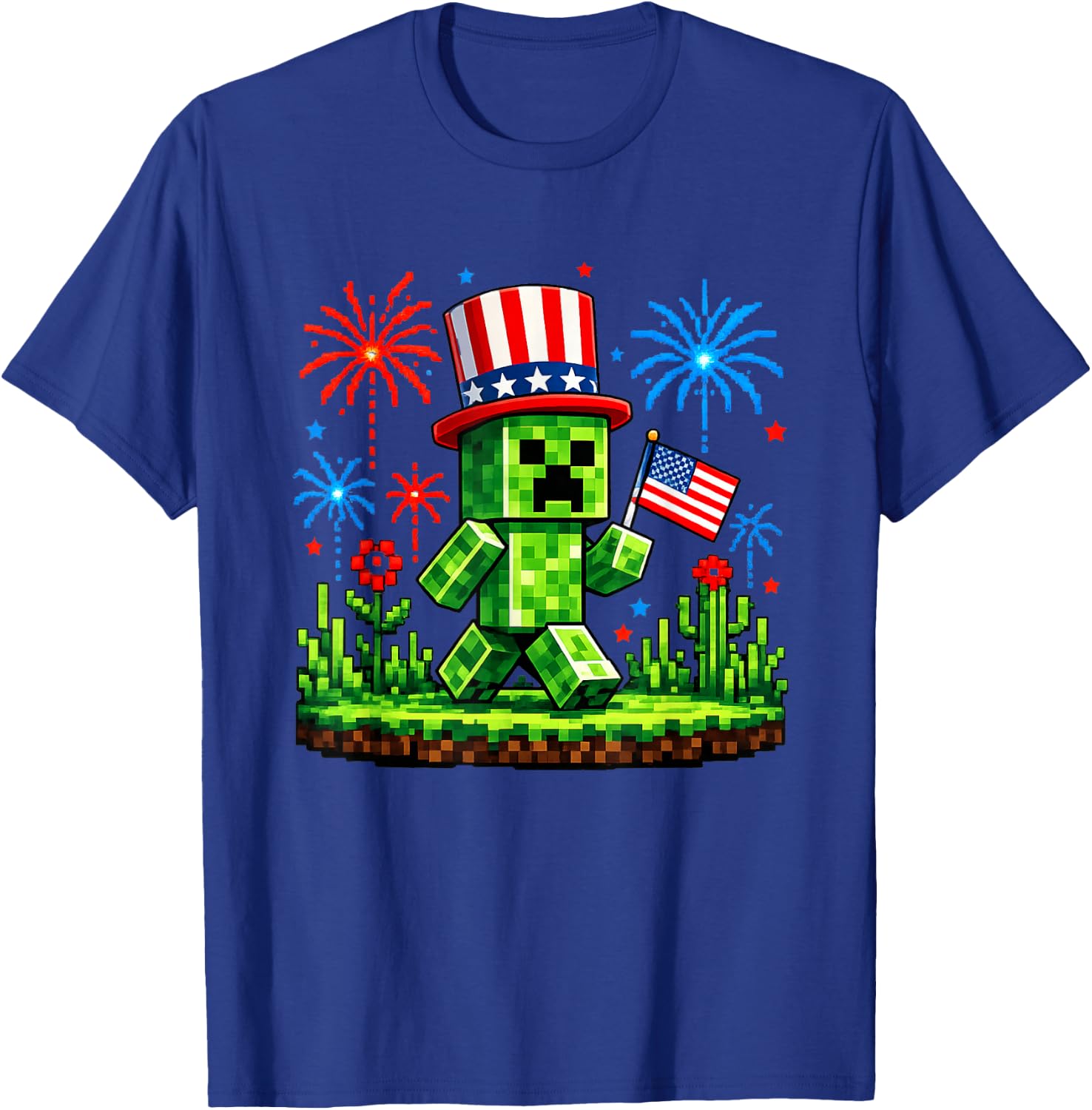 4th of July Gamer Pixel US Flag Patriotic Men Women Kids T-Shirt - T-Shirt | Royal