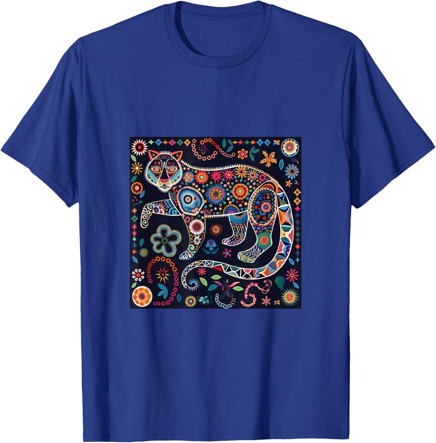 Jaguar Head Huichol Art Mexico Aztec Mayas T-Shirt - T-Shirt | Royal