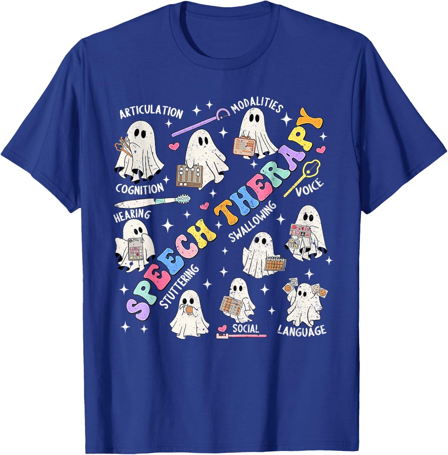 Speech Therapy Retro Groovy Funny Halloween Ghost Therapist T-Shirt - T-Shirt | Royal