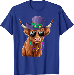 Funny Scottish Highland Cow Mardi Gras Carnival Outfit T-Shirt - T-Shirt | Royal