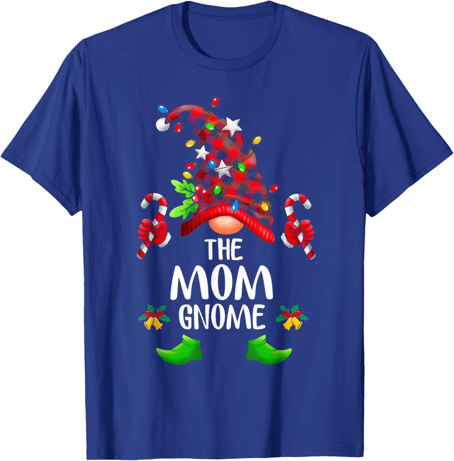 Mom Gnome Buffalo Plaid Matching Family Christmas Pajama T-Shirt - T-Shirt | Royal