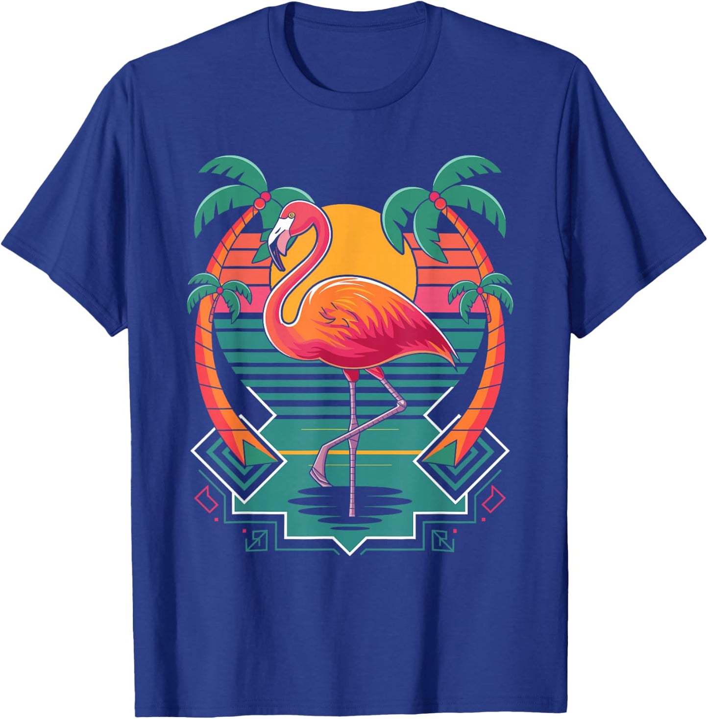 Flamingo Beach Summer Vibes Palm Tree Tropical Summer T-Shirt - T-Shirt | Royal