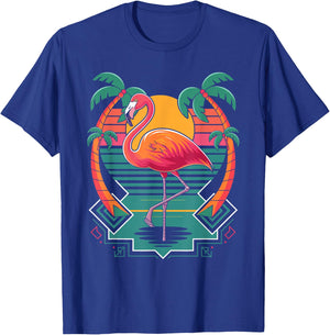 Flamingo Beach Summer Vibes Palm Tree Tropical Summer T-Shirt - T-Shirt | Royal