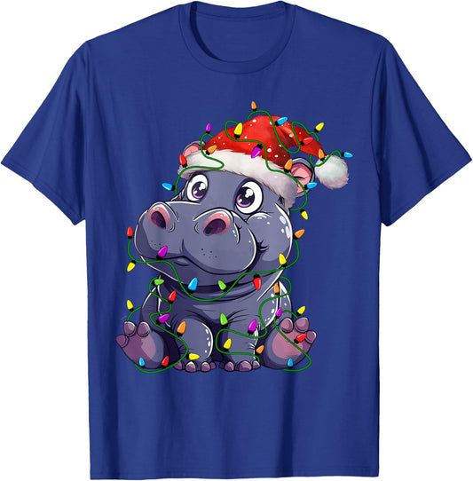Hippopotamus Santa Christmas Tree Lighting Xmas Funny T-Shirt - T-Shirt | Royal