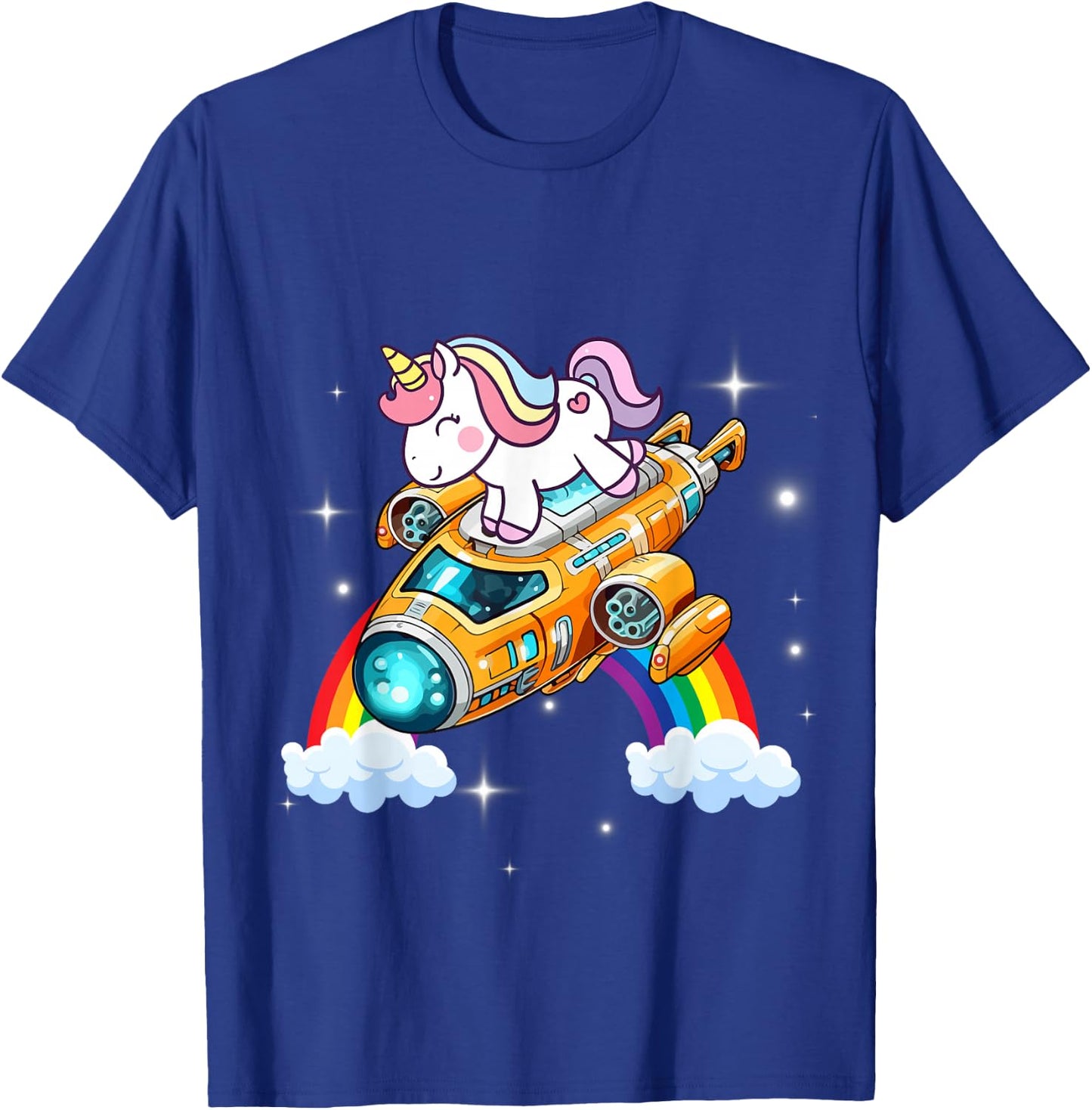 Unicorn Riding Spaceship Women Men Kids Teens Boys Girls T-Shirt - T-Shirt | Royal