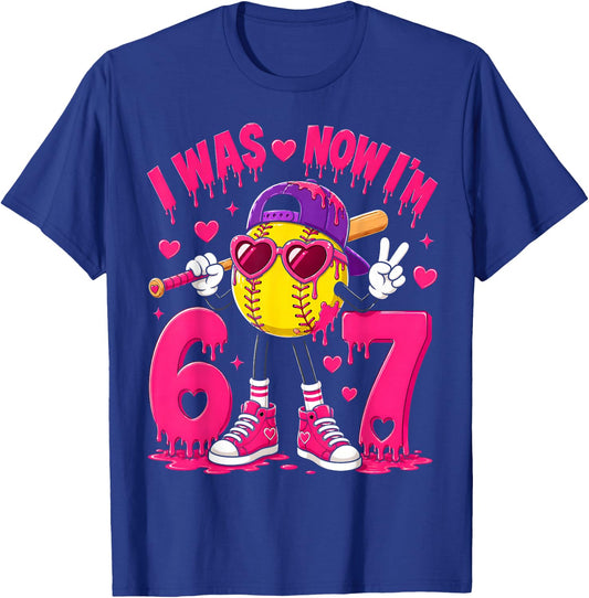 7th Birthday Boy Softball Ice Cream Drip 7 Year Old Party T-Shirt - T-Shirt | Royal