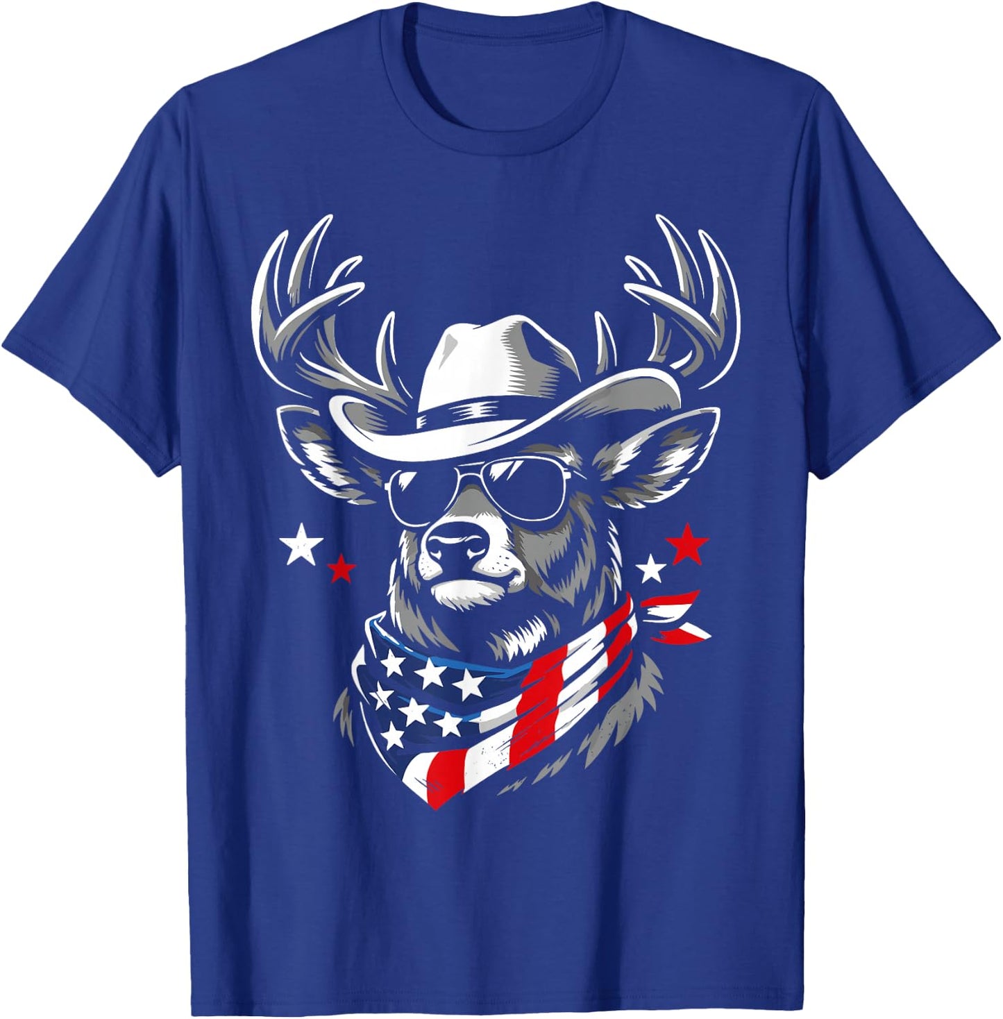 Retro USA Deer Cowboy Sunglasses Western Flag Patriotic T-Shirt - T-Shirt | Royal