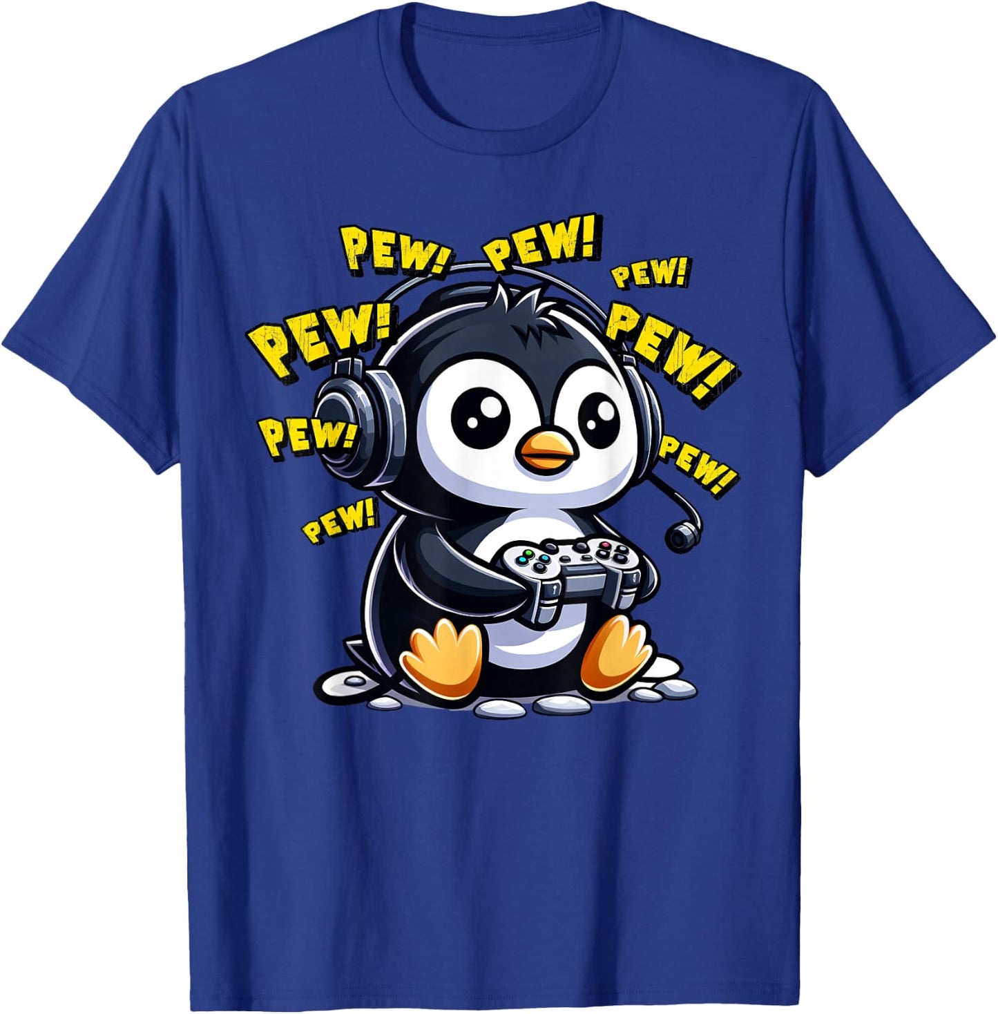 Penguin Gamer Pew Funny Video Games Vintage Boys Men Girls T-Shirt - T-Shirt | Royal