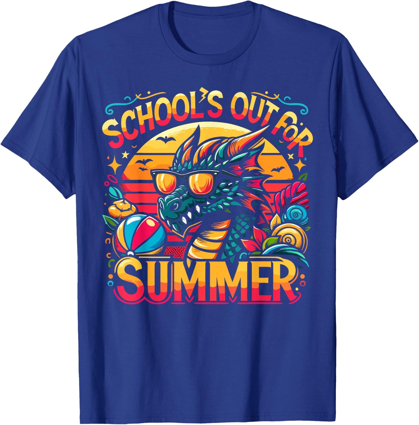 Retro Schools Out for Summer Teacher Girls Boys Kids Dragon T-Shirt - T-Shirt | Royal