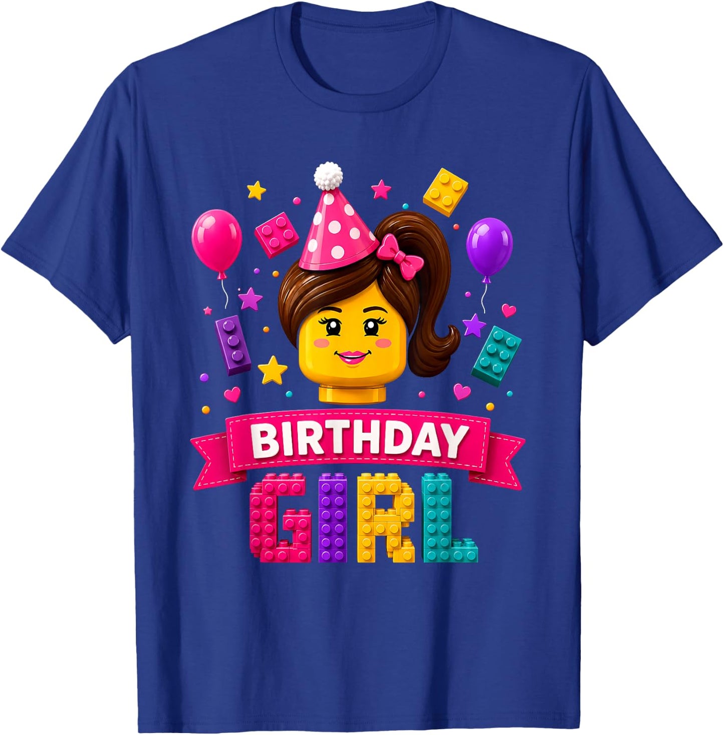Building Bricks Birthday Girl Party Master Builder Blocks T-Shirt - T-Shirt | Royal
