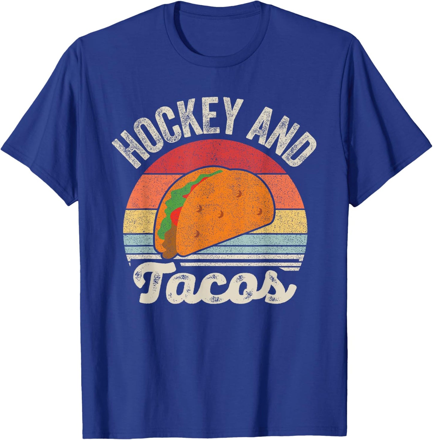 Vintage Retro Hockey And Tacos T-Shirt - T-Shirt | Royal