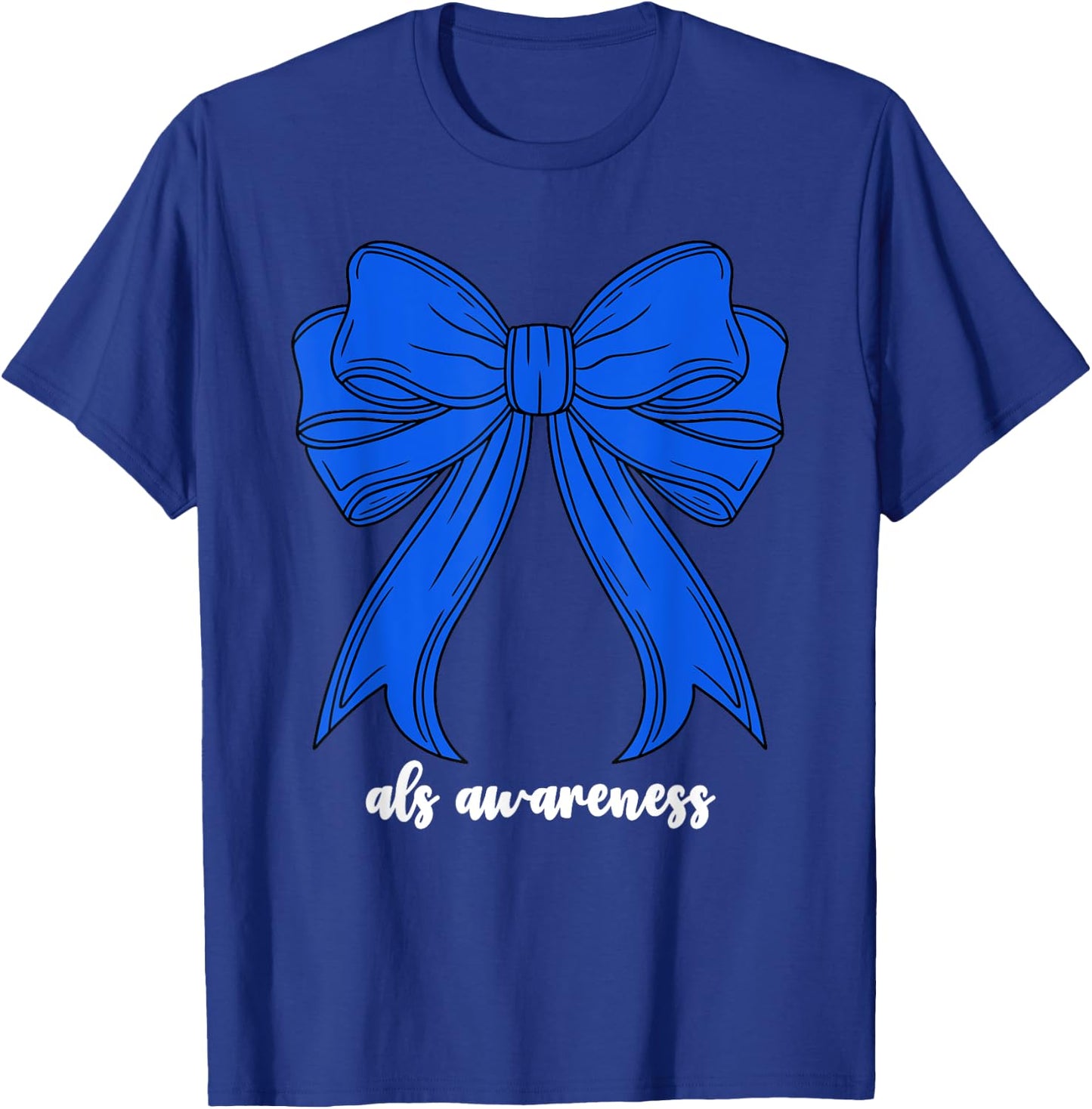 ALS Awareness Month Blue Women Support Ribbon Coquette Bow T-Shirt - T-Shirt | Royal