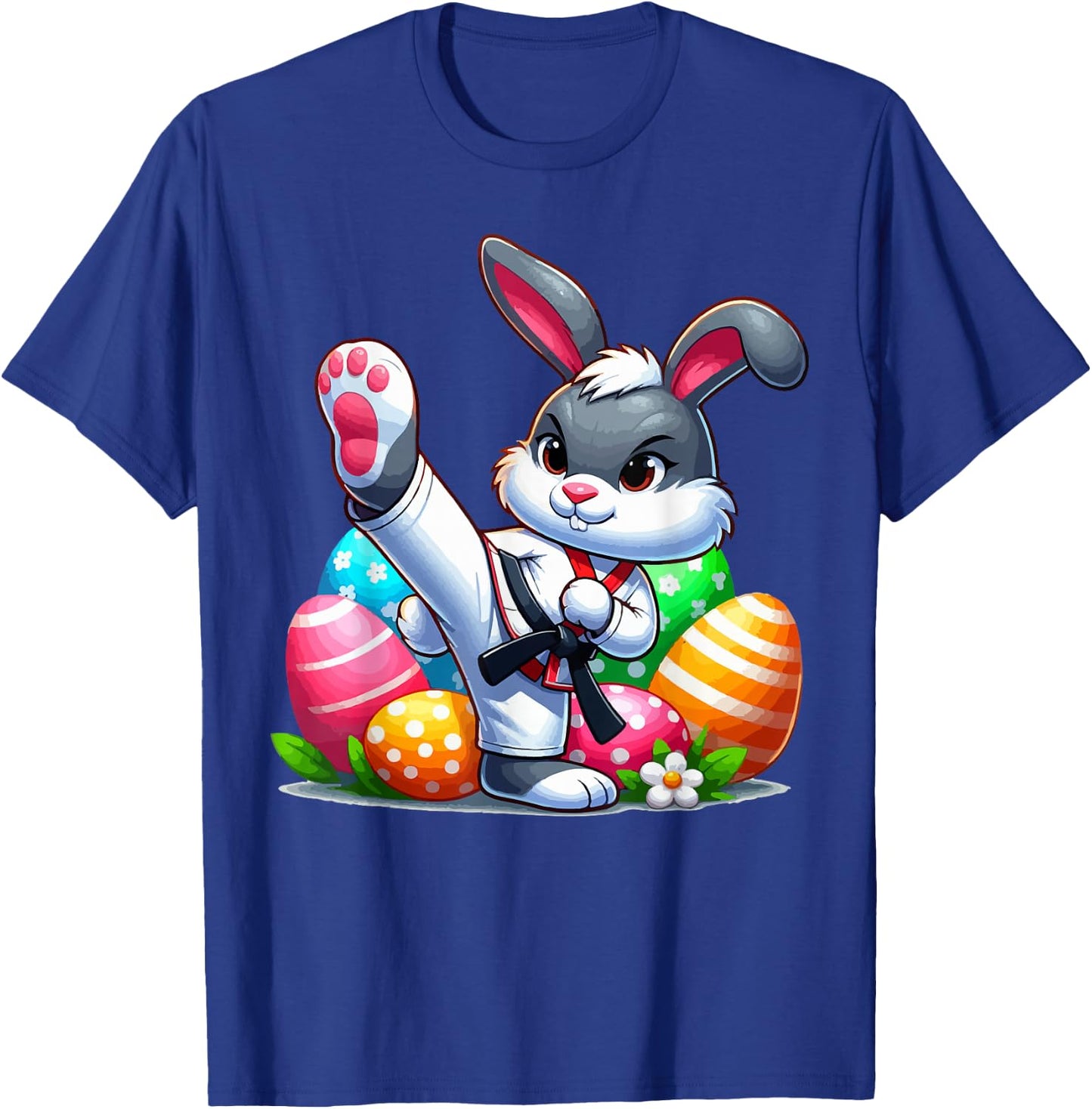 Karate Easter Bunny with a basket of eggs Easter Day Hunt T-Shirt - T-Shirt | Royal