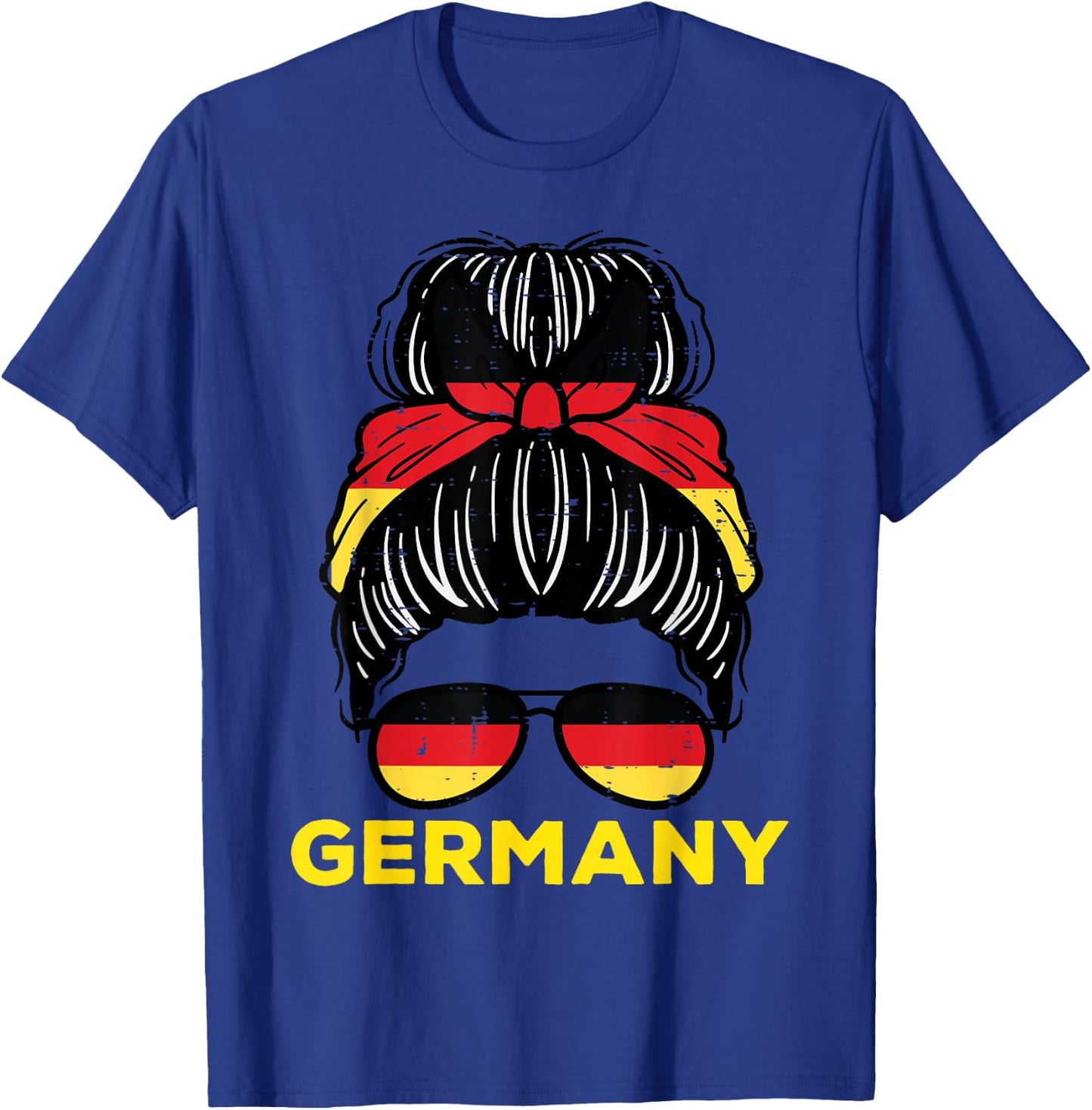 Germany Flag German Girl Messy Bun Football Soccer Fan Women T-Shirt - T-Shirt | Royal