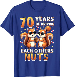 70 Years Of Driving Each Other Nuts Squirrel Couple Matching T-Shirt - T-Shirt | Royal