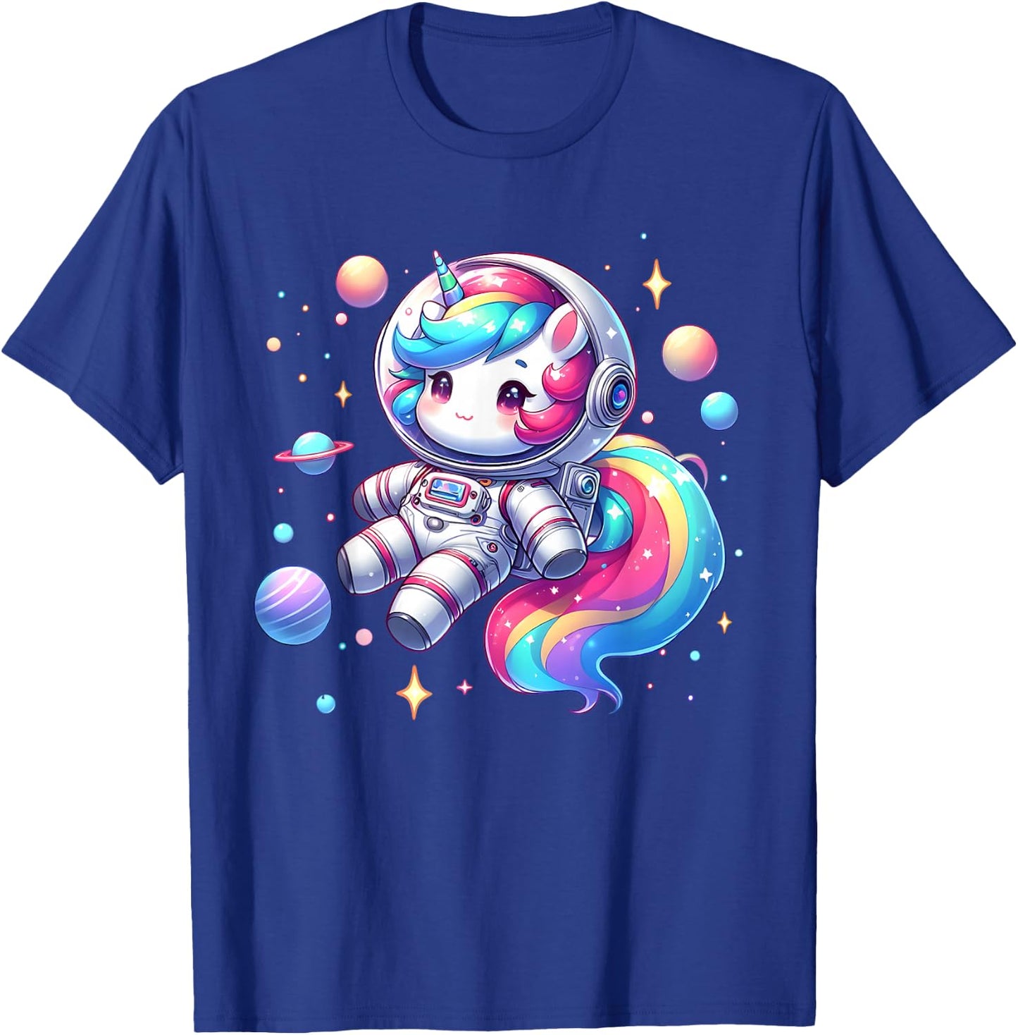 Astronaut Unicorn Floating in Cute Colorful Space Galaxy T-Shirt - T-Shirt | Royal