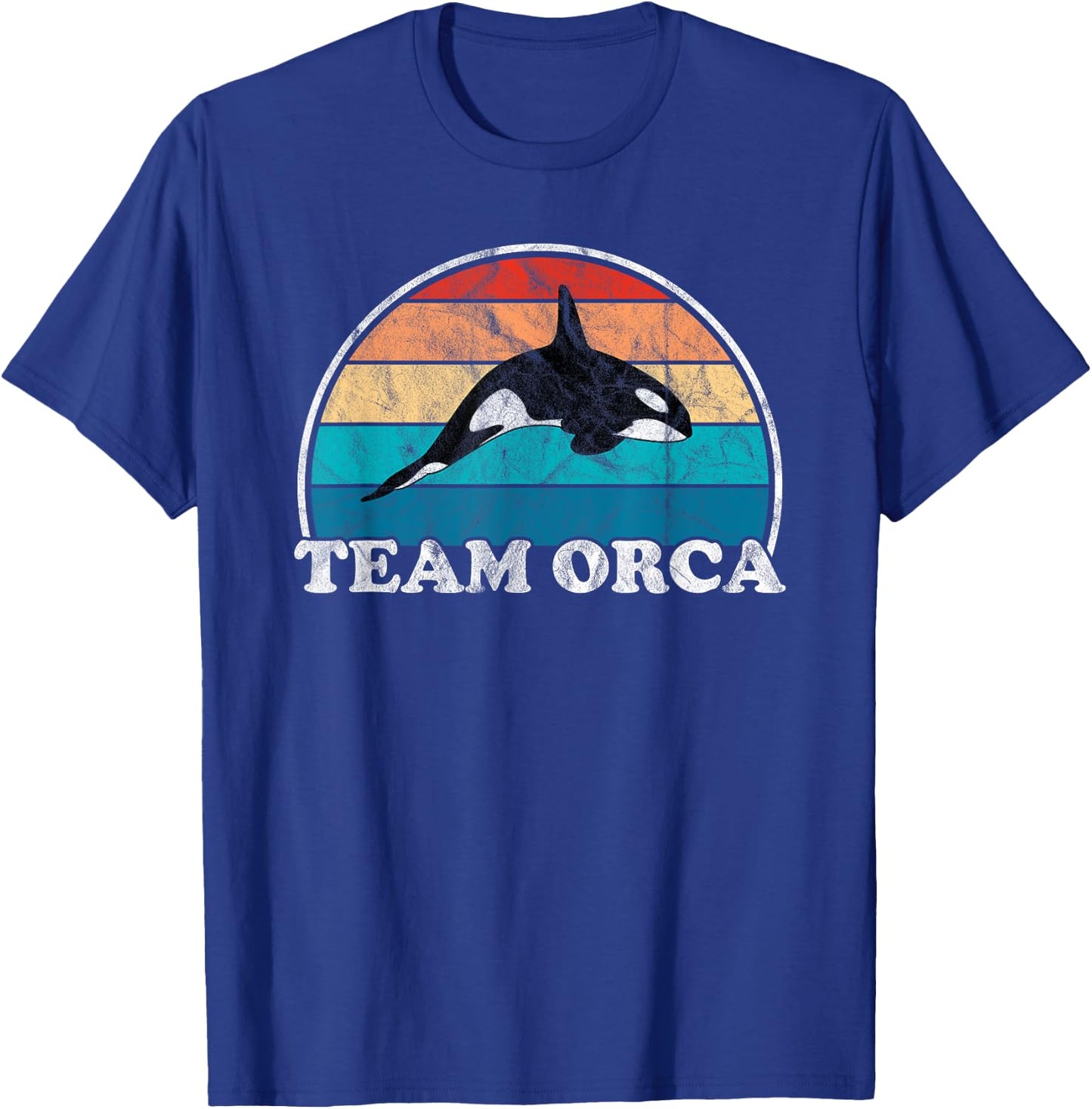 Team Orca - Whale Orcas Sea Ocean Retro Sunset Distressed T-Shirt - T-Shirt | Royal
