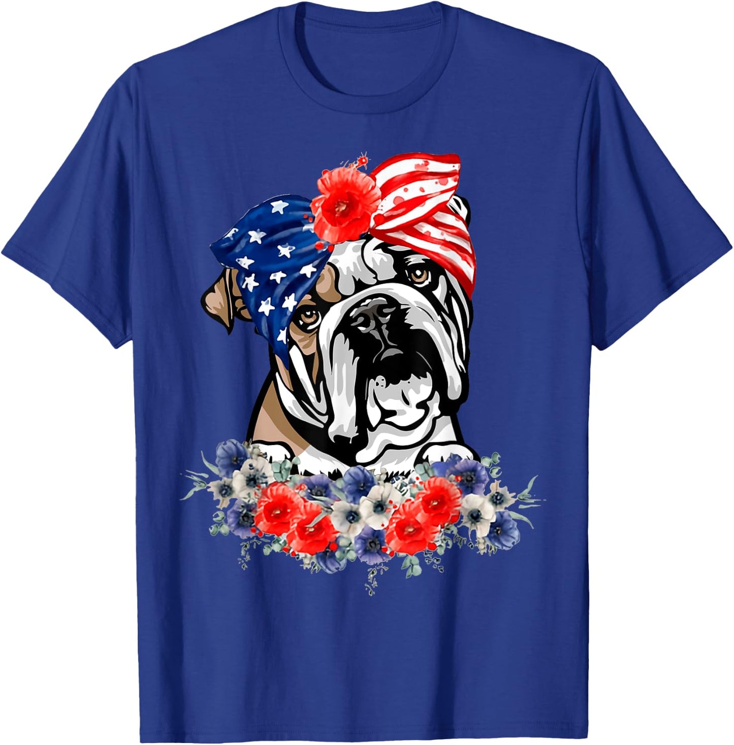 English Bulldog Dog American Flag Patriotic 4th Of July T-Shirt - T-Shirt | Royal