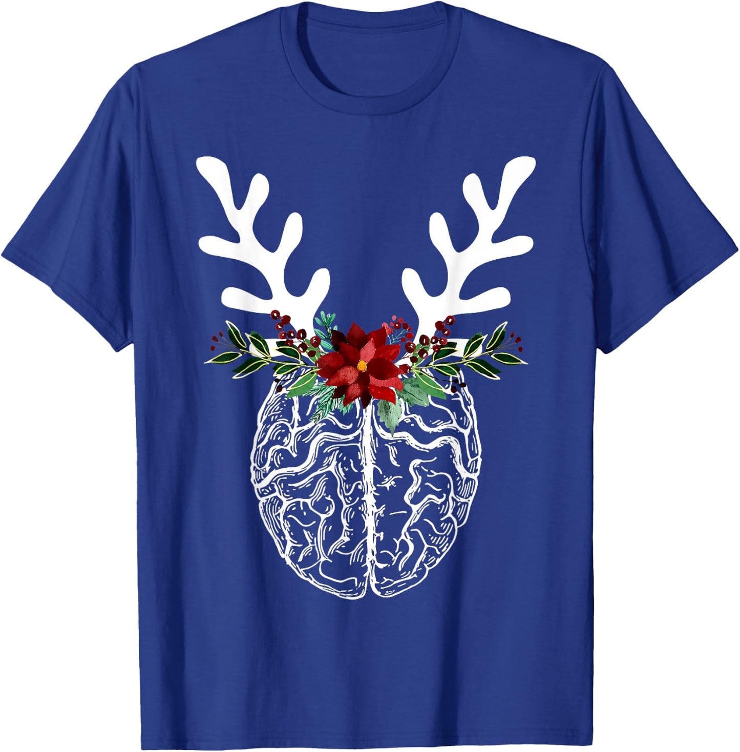 Anatomy Brain Floral Reindeer Christmas Neurology Nurse T-Shirt - T-Shirt | Royal