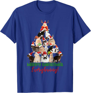 Christmas Tree with Santa Hat Bunnies Cute Holiday T-Shirt - T-Shirt | Royal
