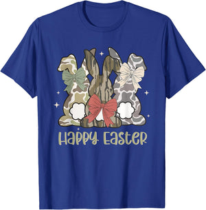 Camo Bunny Happy Easter Camouflage Bunnies Coquette Bow Kids T-Shirt - T-Shirt | Royal