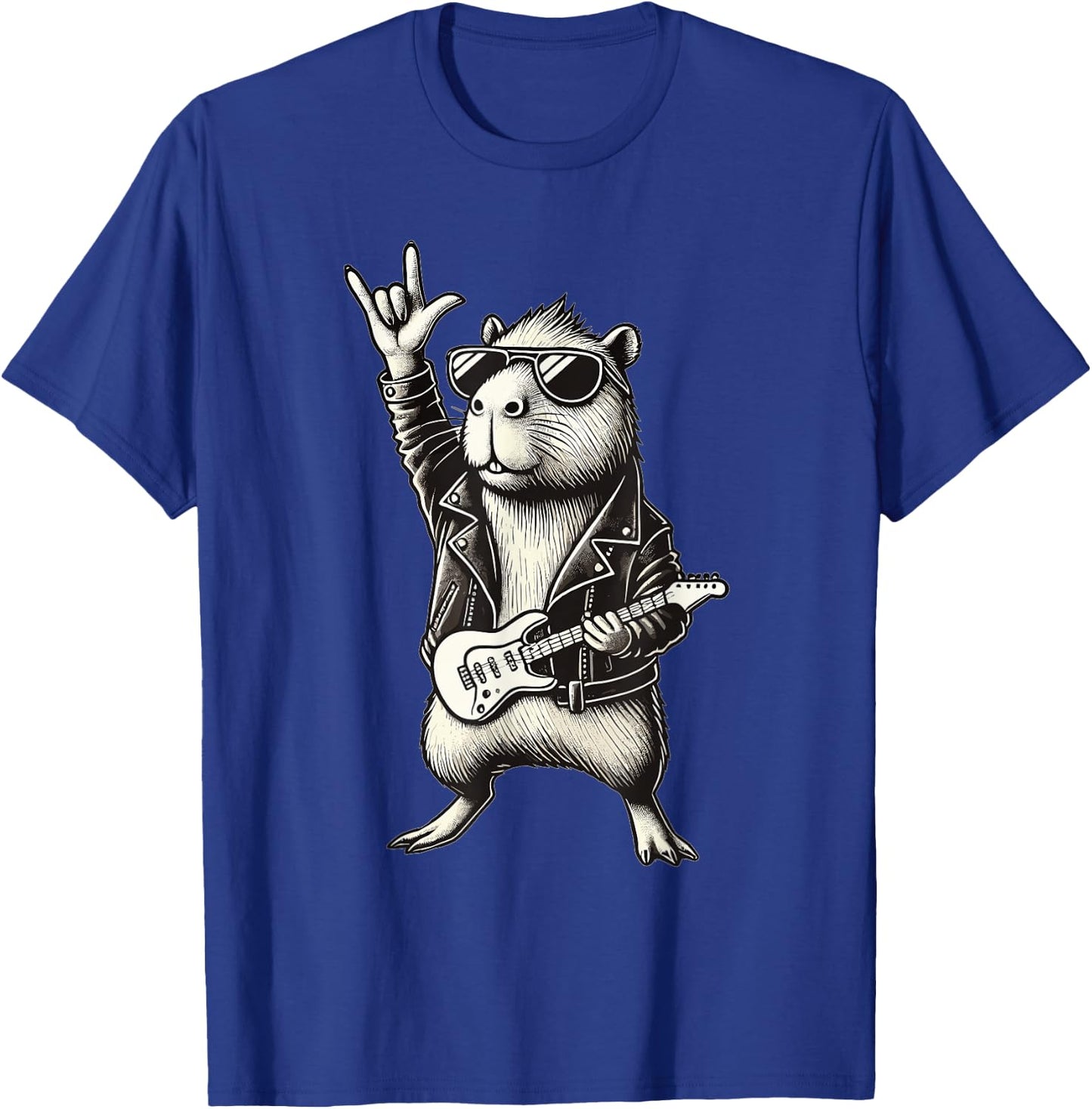 Rock Music & Heavy Metal, Capybara Rocker & Rock Hand Guitar T-Shirt - T-Shirt | Royal