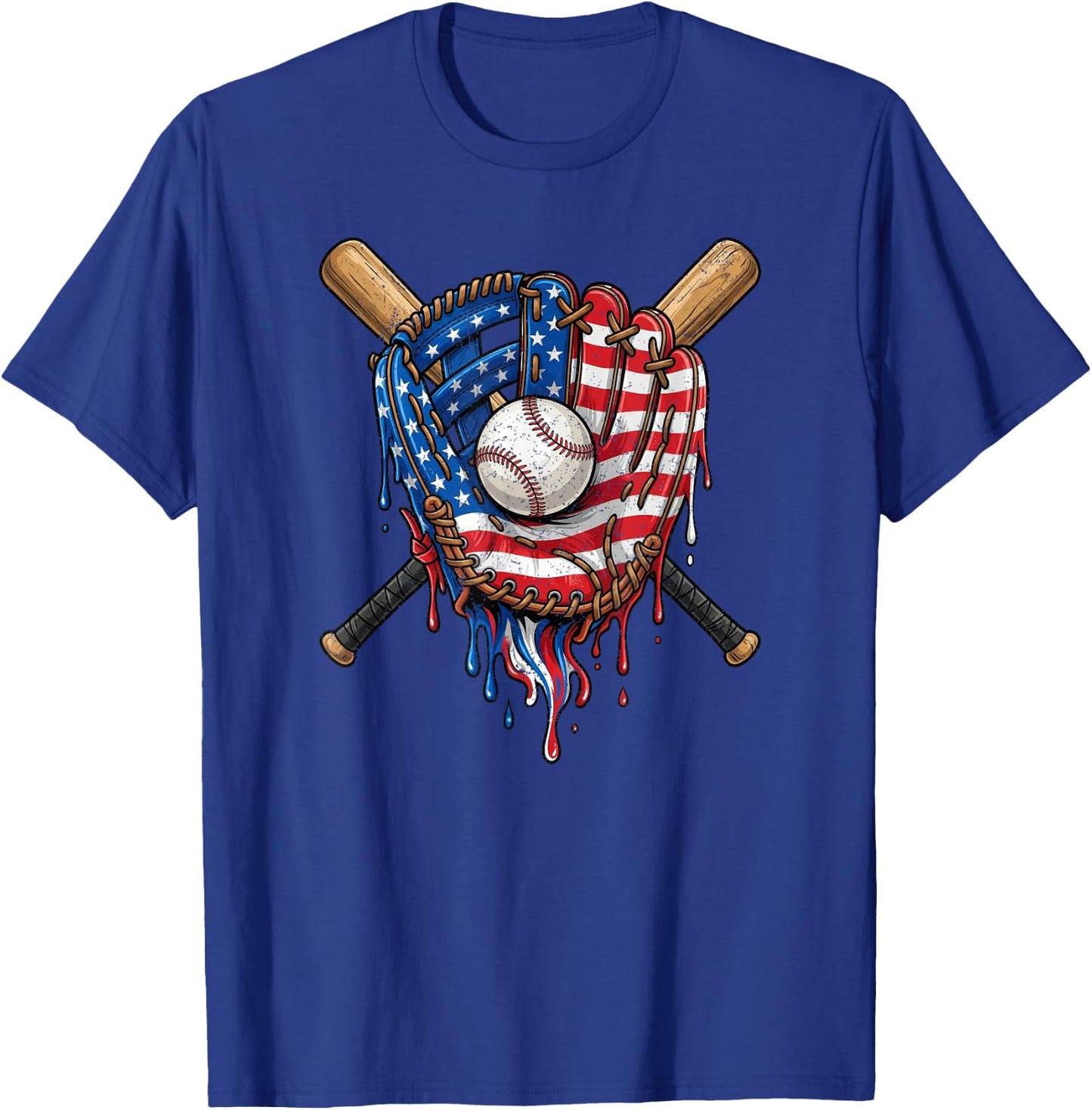 American Flag Baseball Glove Drip T-Shirt - T-Shirt | Royal