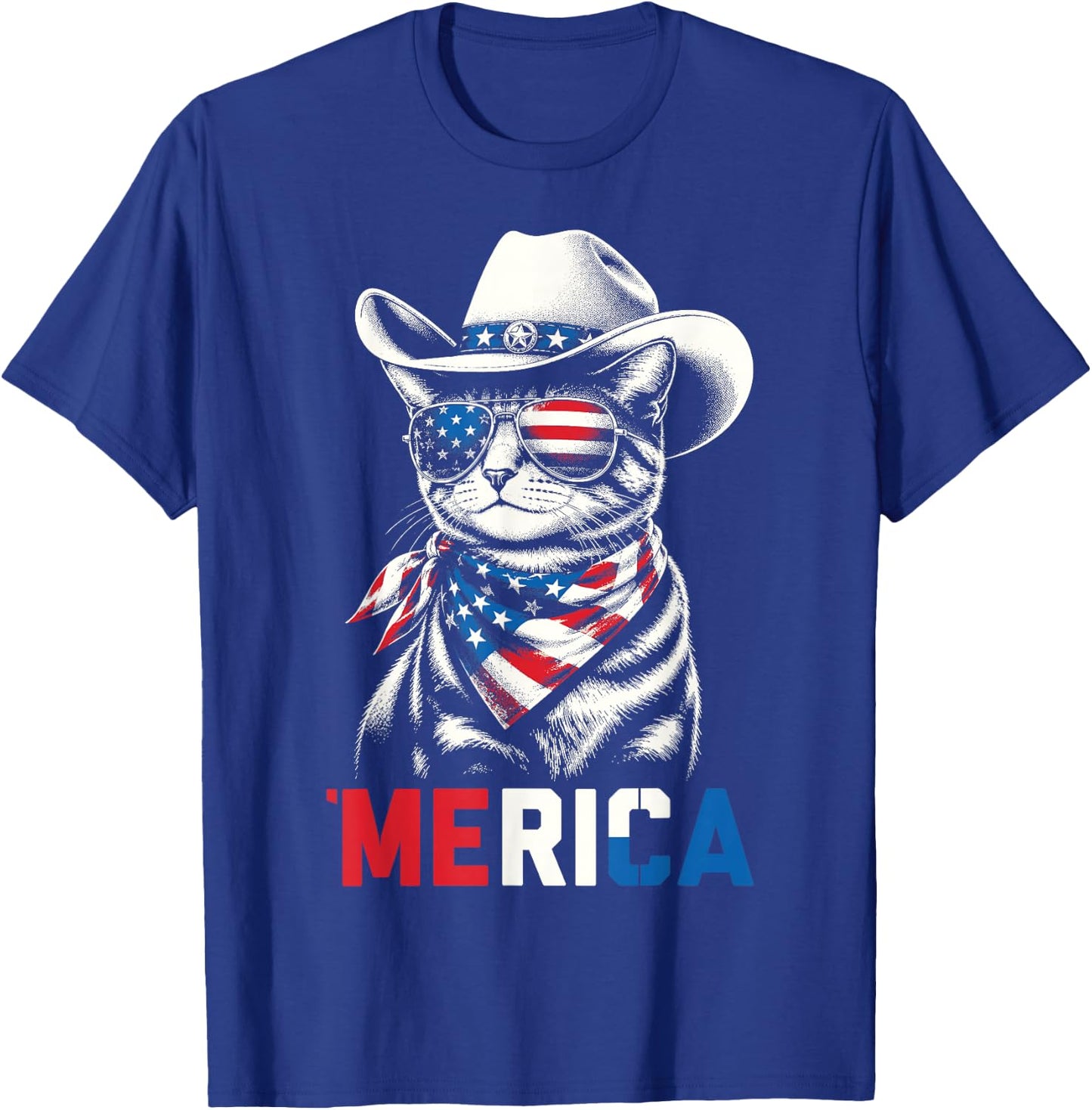 Funny USA 'Merica Cat 4th of July Patriotic Men Women Kids T-Shirt - T-Shirt | Royal