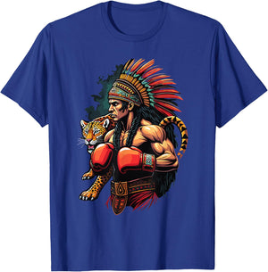 Mexican Boxing Inca Warrior with Jaguar Spirit T-Shirt - T-Shirt | Royal