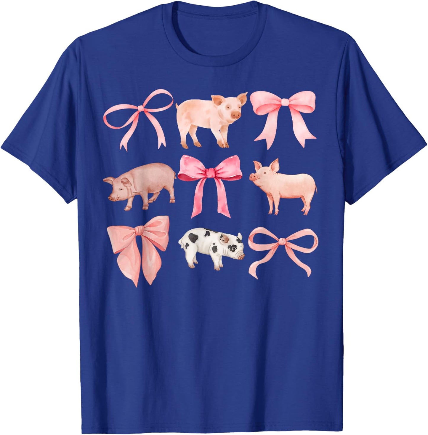Coquette Pigs, Pigs and Bows, Watercolor, Yorkshires T-Shirt - T-Shirt | Royal