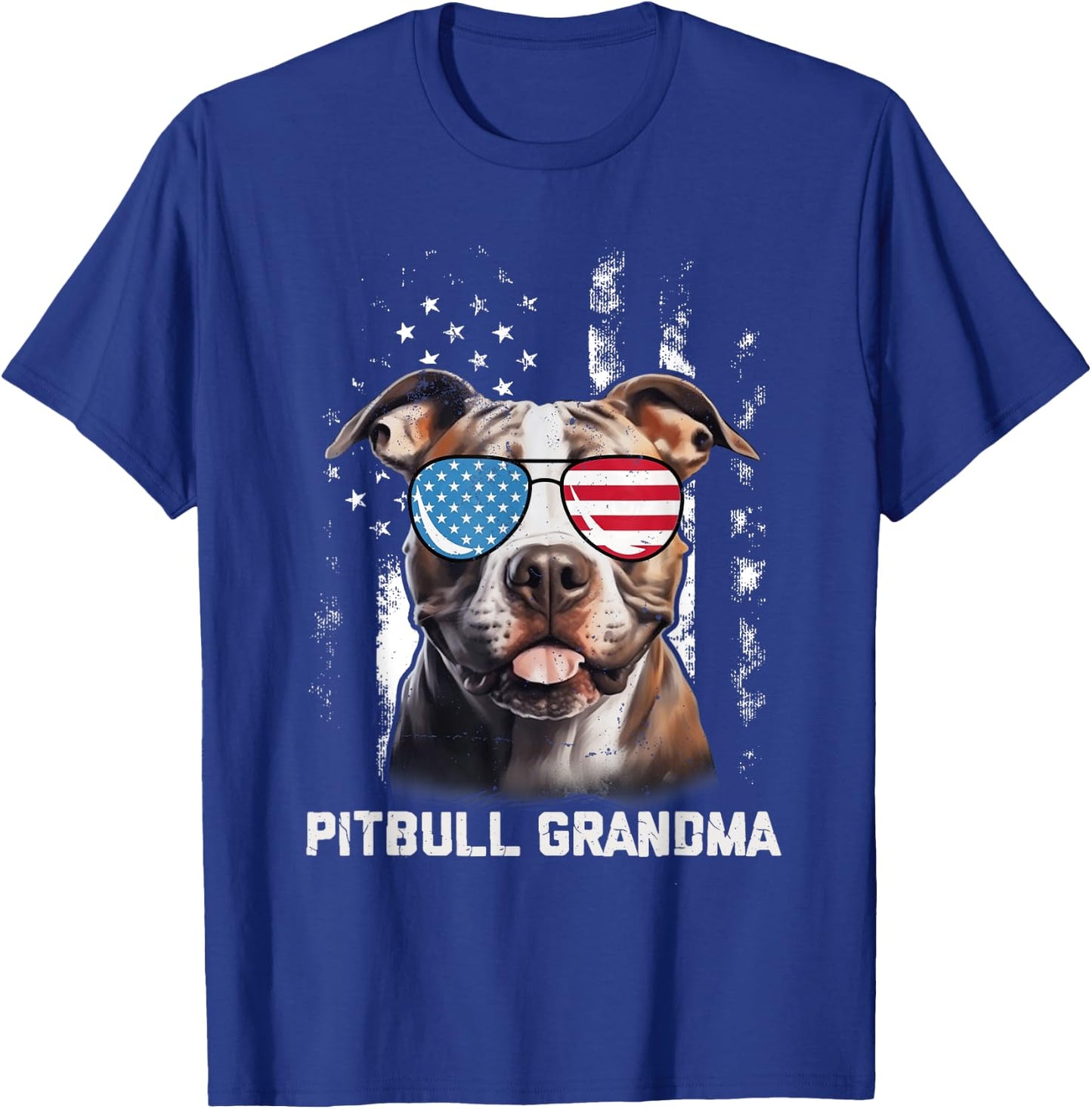 Pitbull Grandma American Flag Sunglasses 4th Of July Dog Kids Men T-Shirt - T-Shirt | Royal