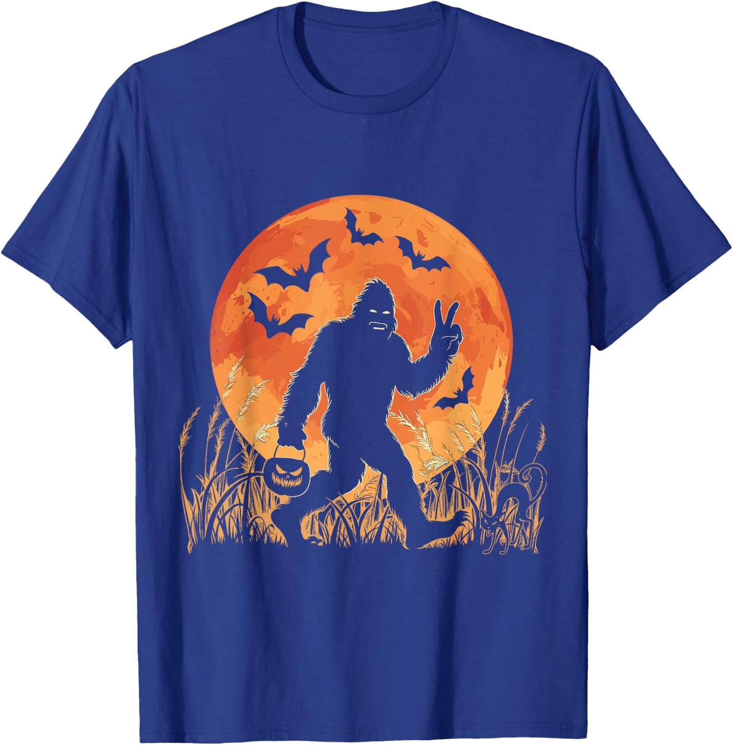 Vintage Bigfoot Pumpkin Halloween Moon Silhouette Sasquatch T-Shirt - T-Shirt | Royal