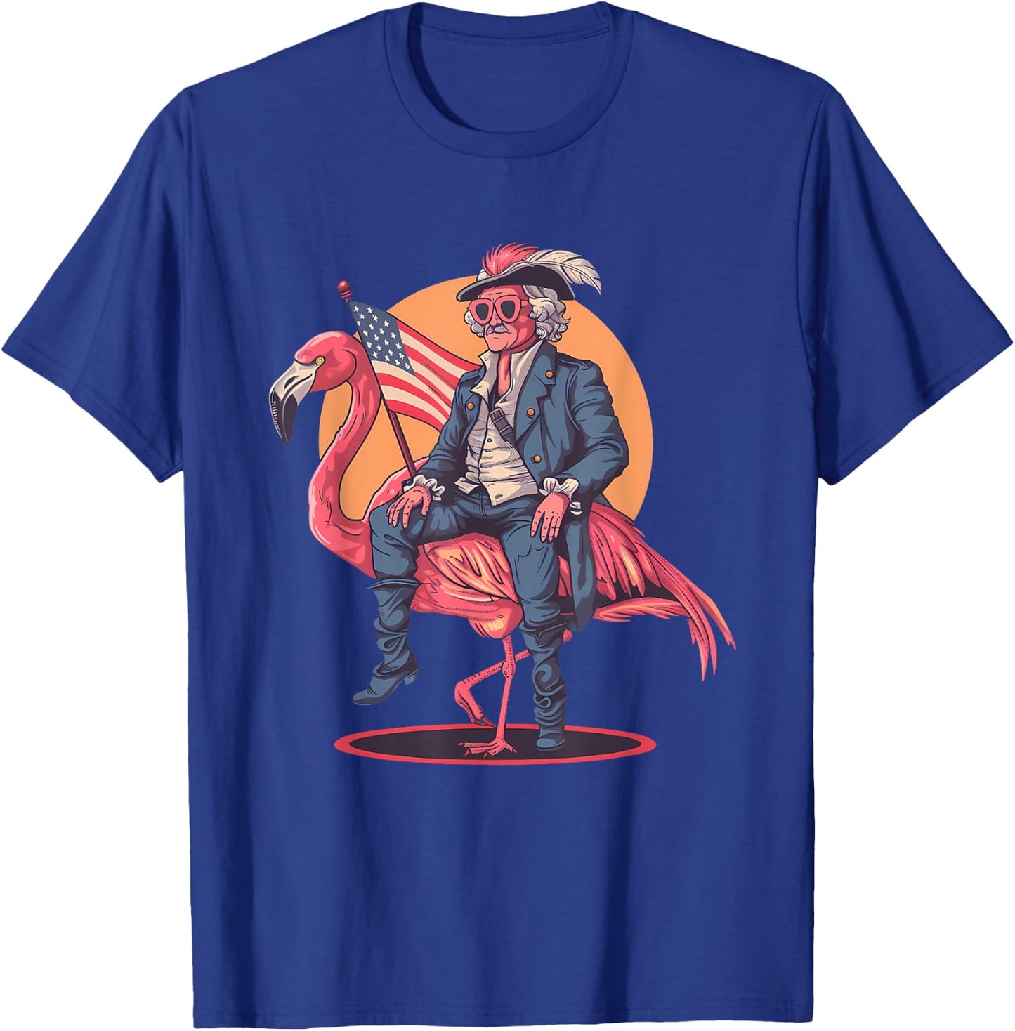 Fourth Of July 4th Of July Flamingo George Washington USA Women Kids Men T-Shirt - T-Shirt | Royal