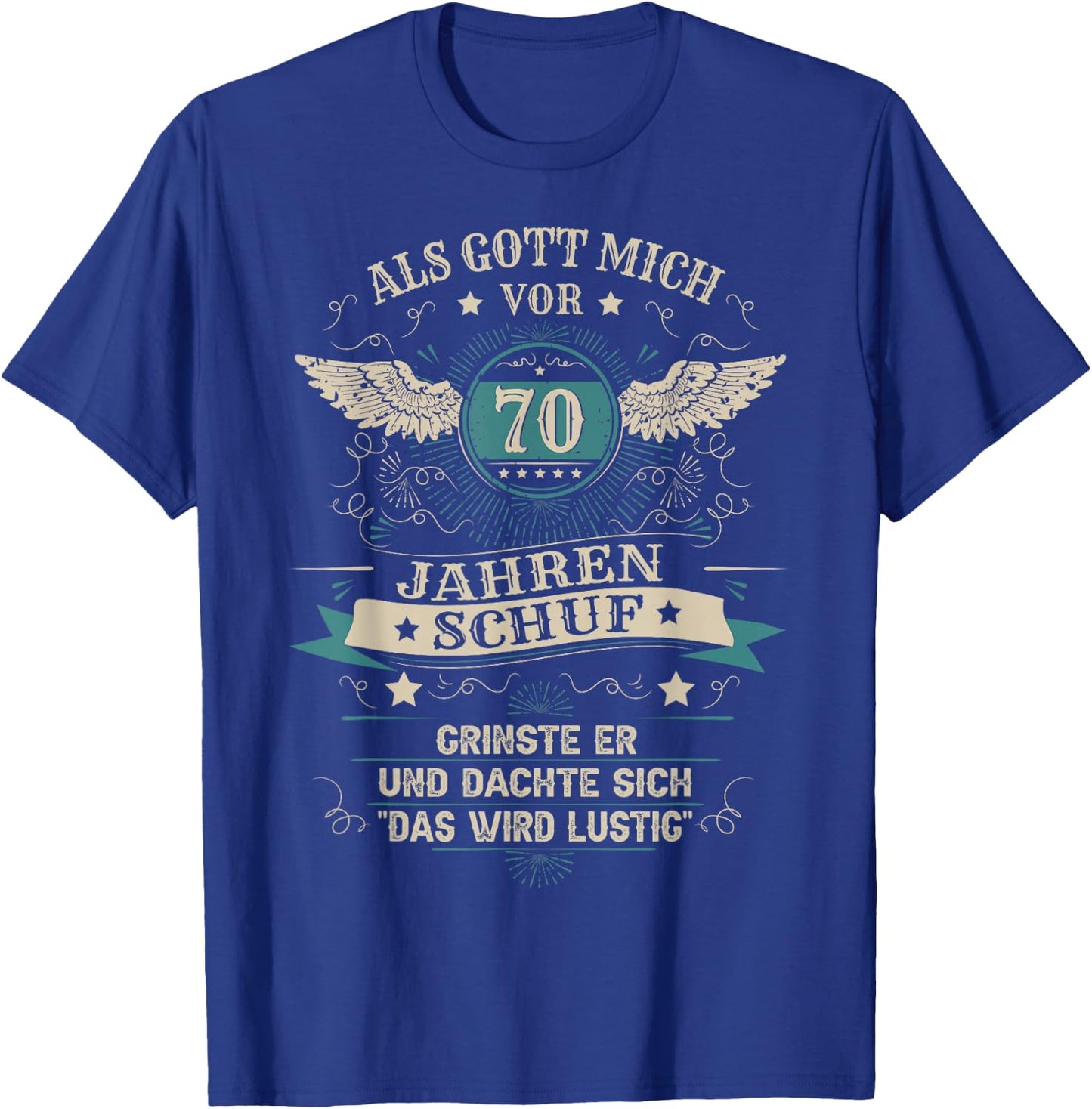 70th Birthday Man Woman 70 Years 1954 Decorative Funny Gift , black T-Shirt - T-Shirt | Royal