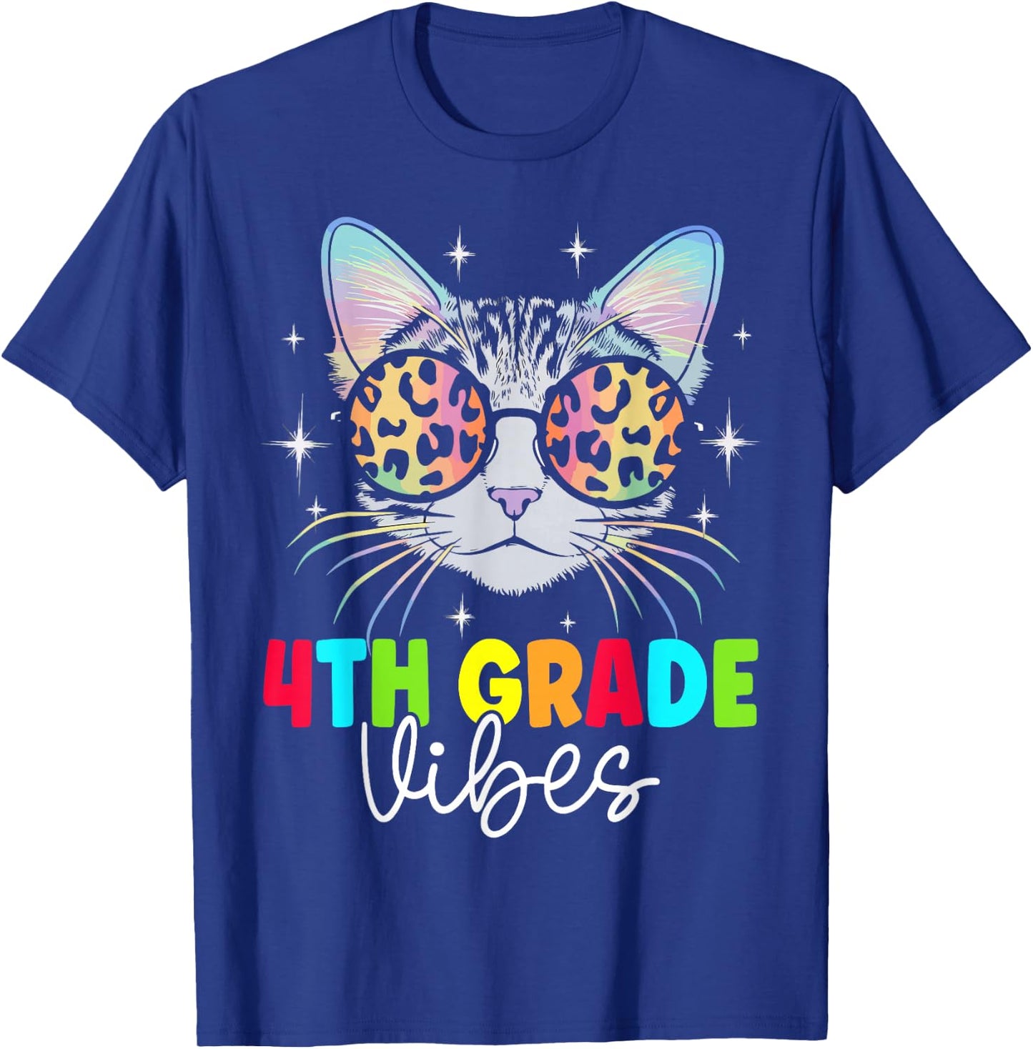 Fourth 4th Grade Vibes Back to School Cat Lover Leopard T-Shirt - T-Shirt | Royal