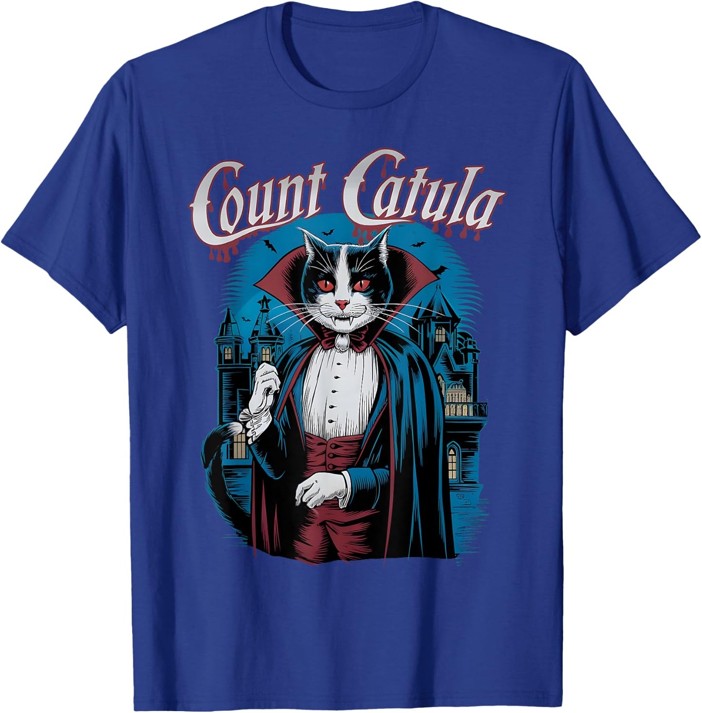 Count Catula Dracula Spooky Horror Vampire Cat Halloween T-Shirt - T-Shirt | Royal