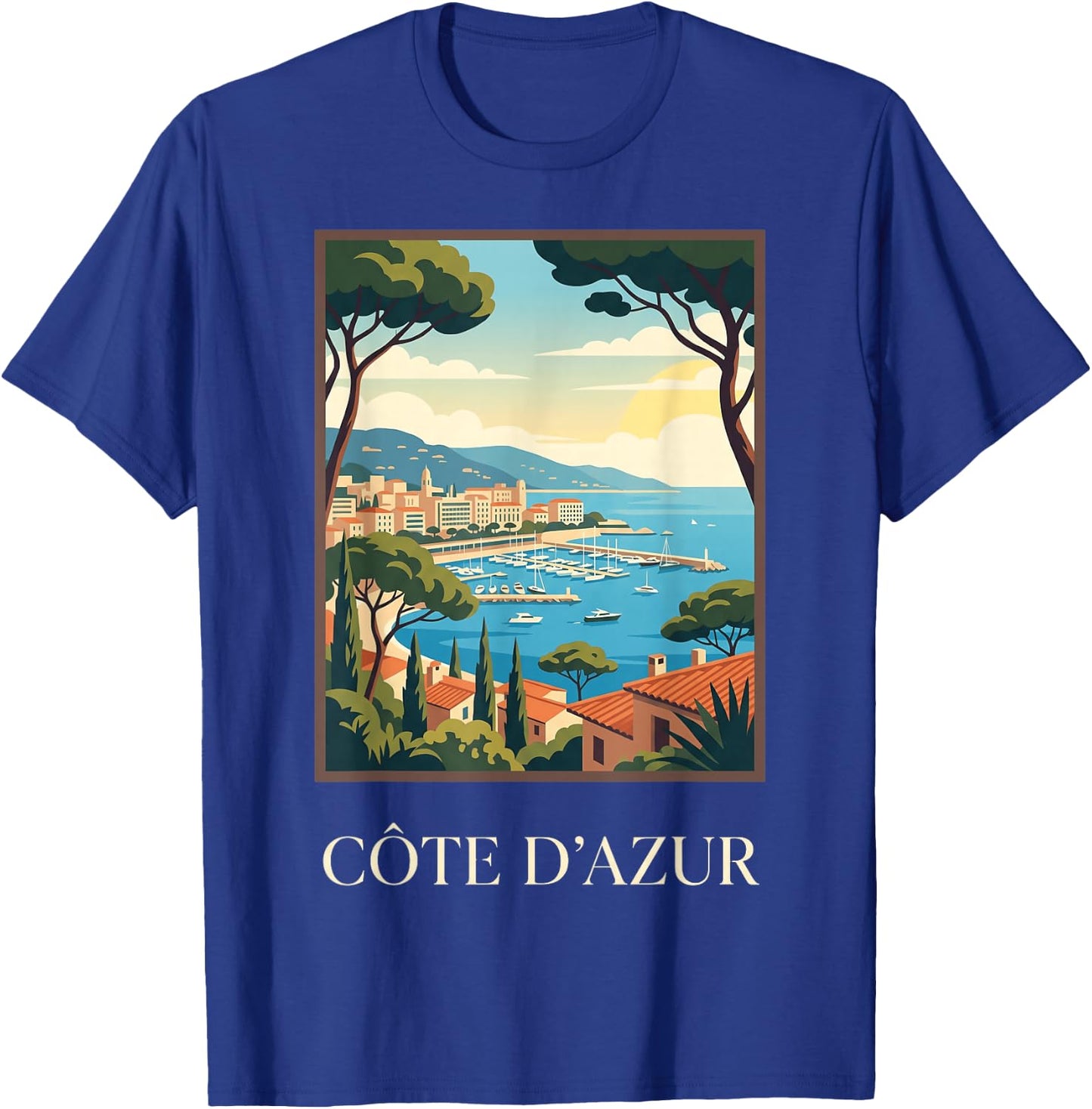 Cote d’Azur French Riviera Coastal Retro Travel Graphic T-Shirt - T-Shirt | Royal