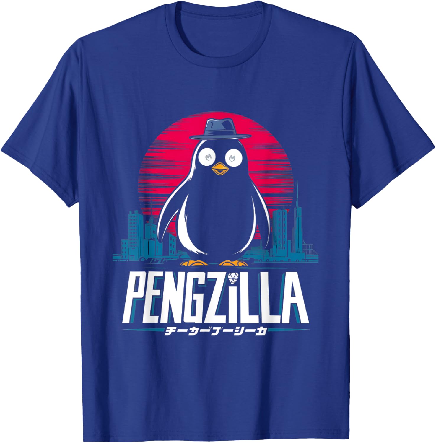 Pengzilla Penguin Japanese Art Funny Penguin T-Shirt - T-Shirt | Royal