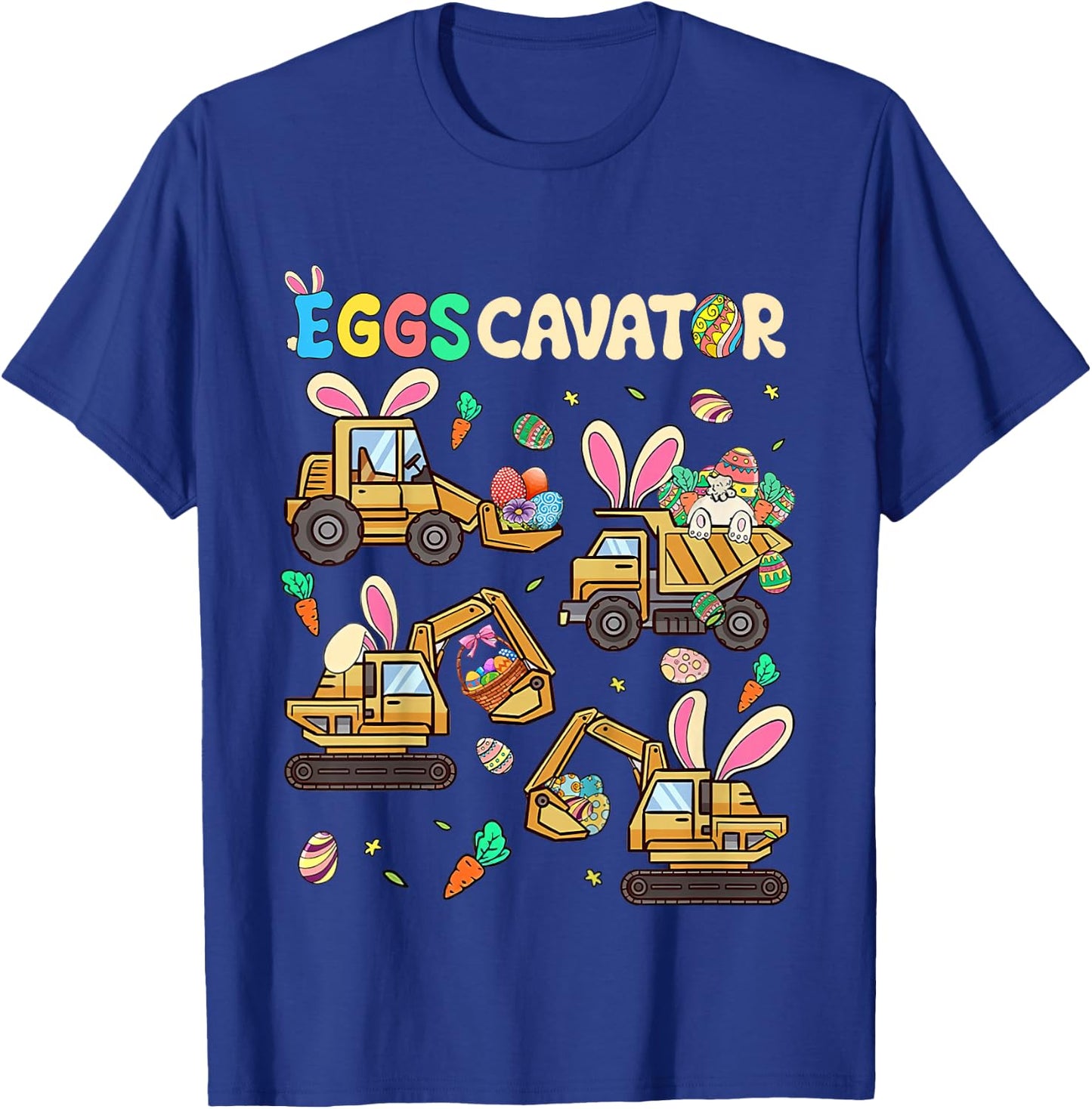 Kids Eggscavator Easter Construction Truck Excavator Toddler Boys T-Shirt - T-Shirt | Royal