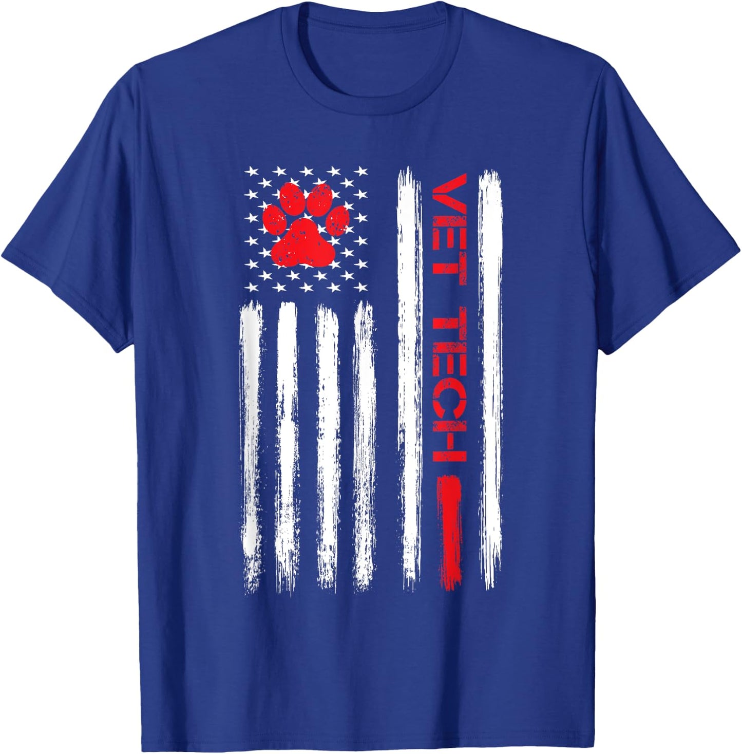 Vet Tech Veterinary Technician American Flag Paw Print Gift T-Shirt - T-Shirt | Royal