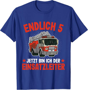 Children's 5 Years Boy Fire Brigade | 5th Birthday Fire Brigade , black T-Shirt - T-Shirt | Royal