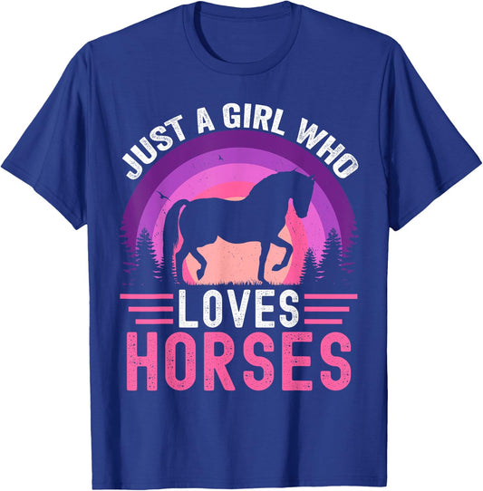 Just A Girl Who Loves Horses Retro Vintage Friesian Horse T-Shirt - T-Shirt | Royal