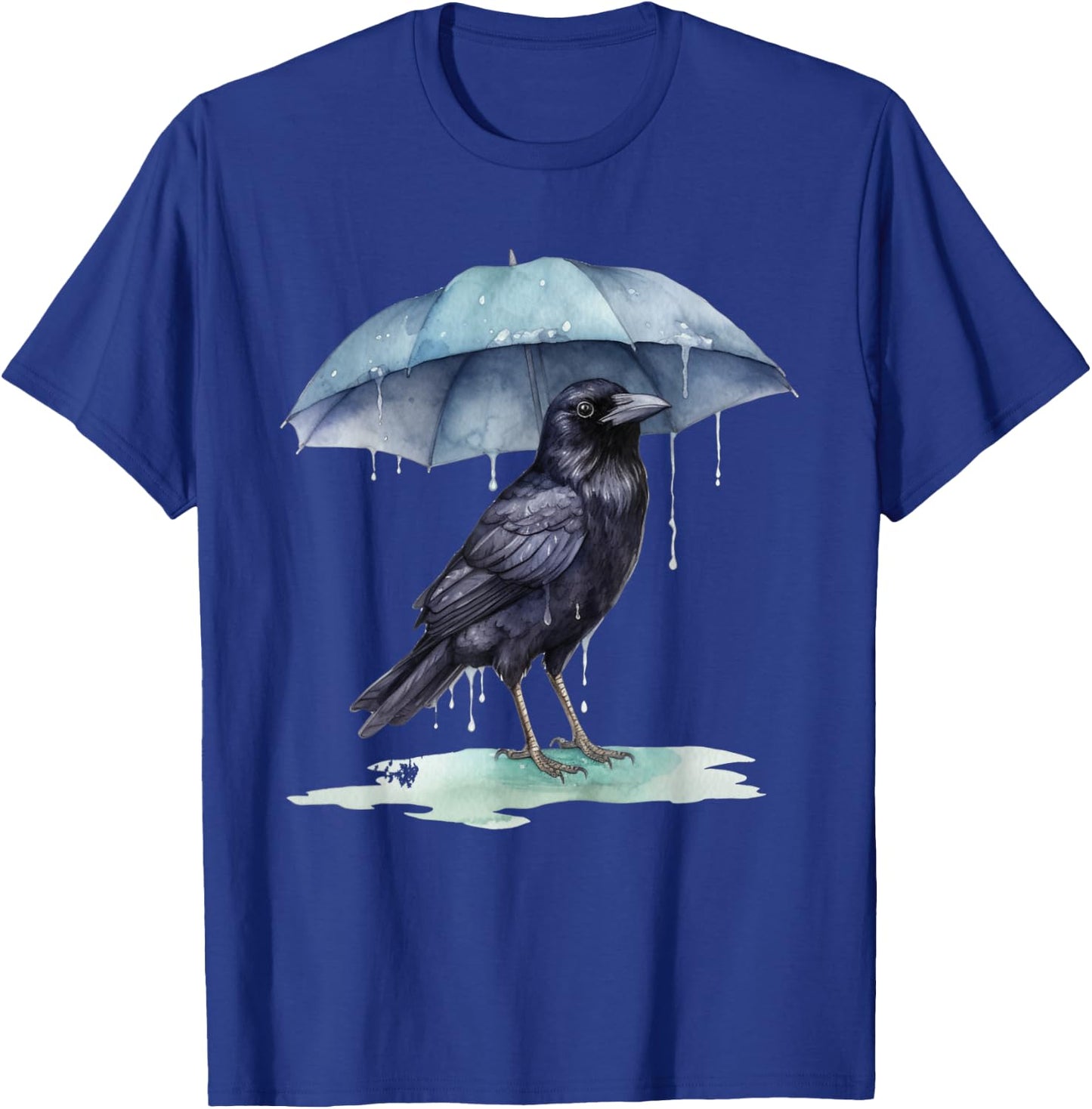 Raven Playing in the Rain With an Umbrella Novelty Apparel T-Shirt - T-Shirt | Royal