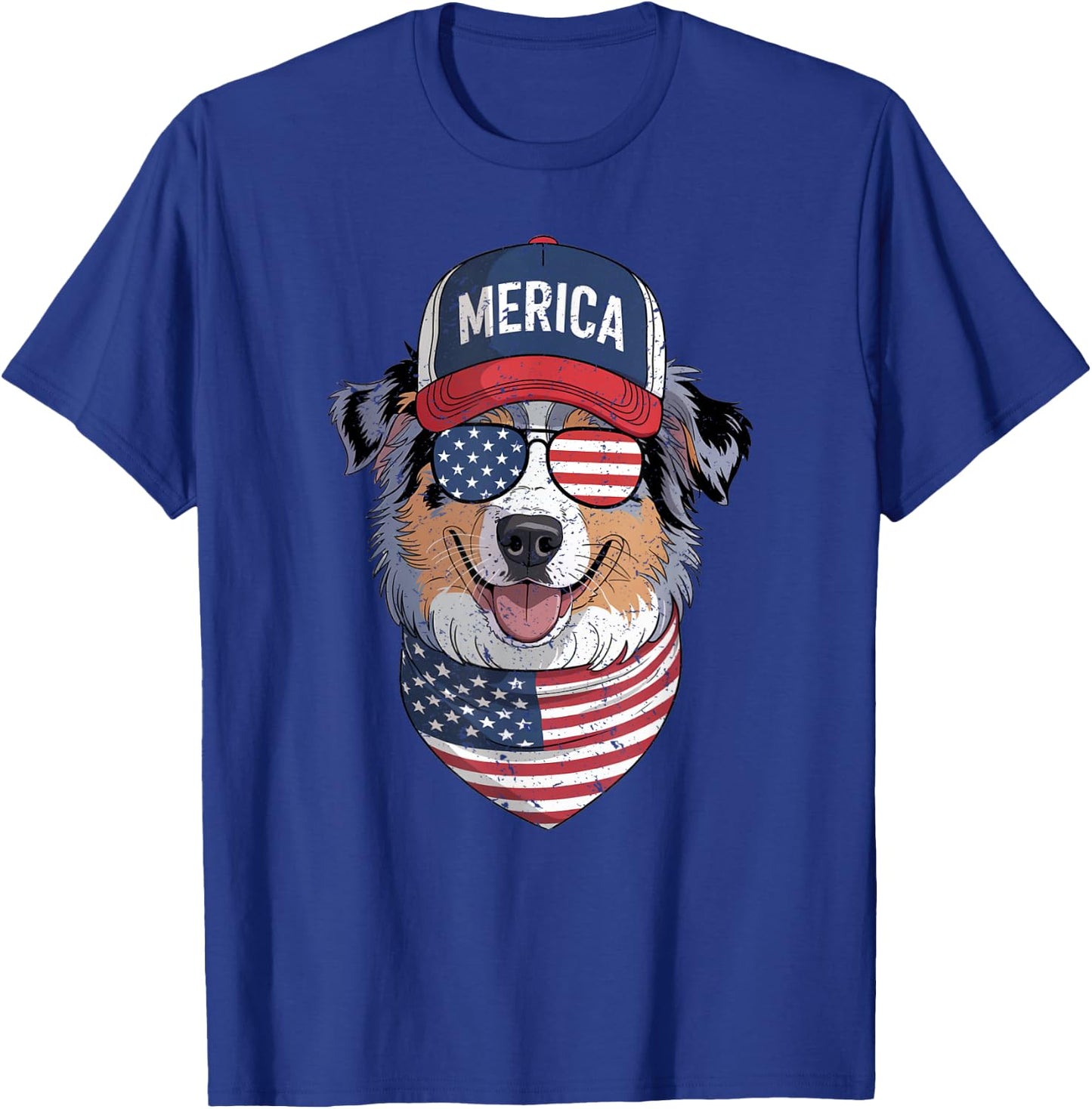 Australian Shepherd 4th of July US American Flag Patriotic T-Shirt - T-Shirt | Royal